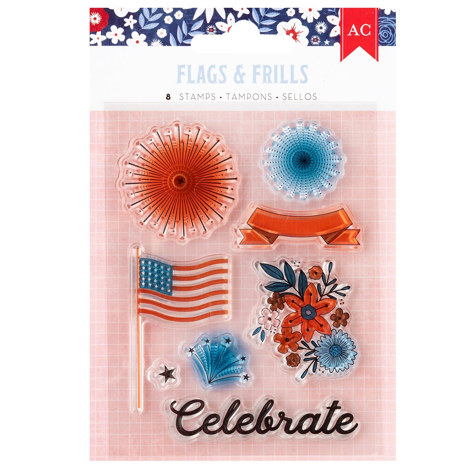 American Crafts Flags And Frills Clear Stamps - 8 Pieces
