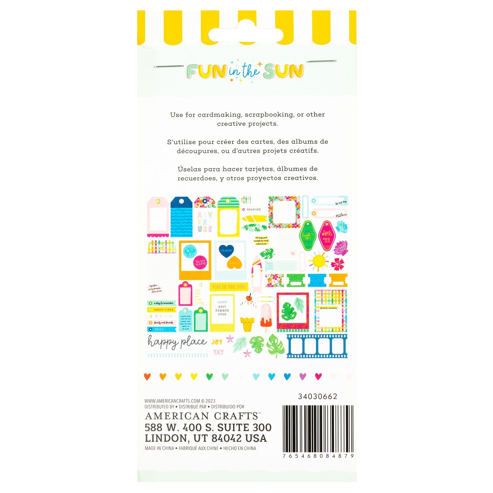 Pebbles Fun In The Sun Ephemera Die Cuts - Holographic Foil Journaling,  65 Pieces