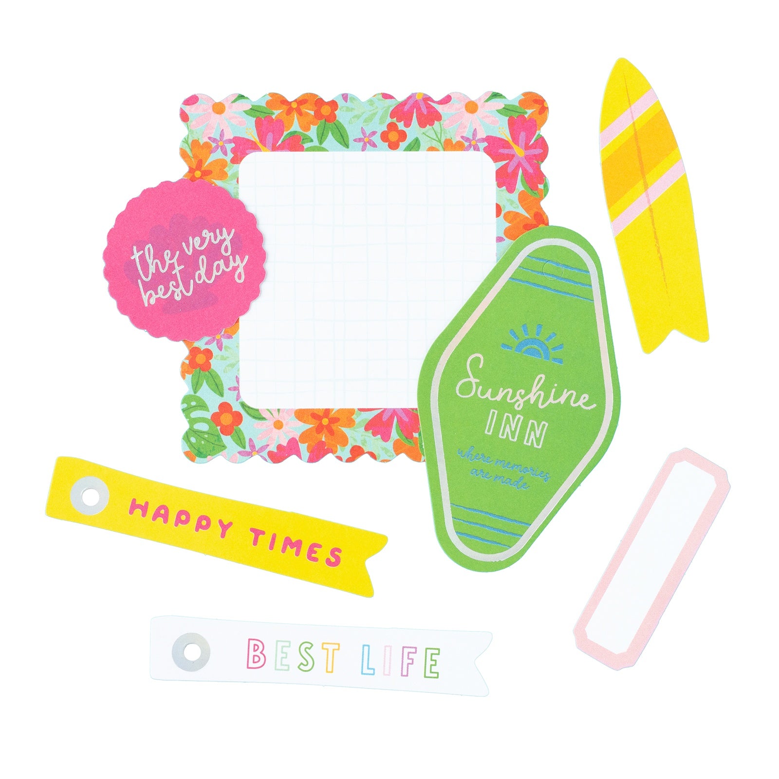 Pebbles Fun In The Sun Ephemera Die Cuts - Holographic Foil Journaling,  65 Pieces
