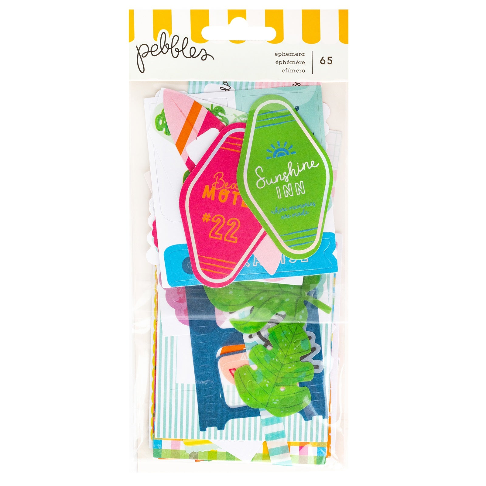Pebbles Fun In The Sun Ephemera Die Cuts - Holographic Foil Journaling,  65 Pieces