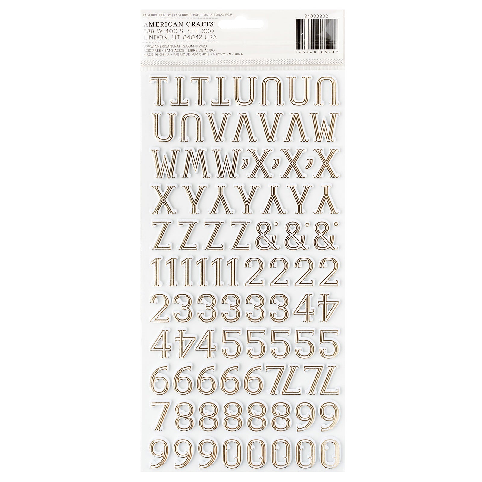 Pink Paislee Joyful Notes Thickers Gold Foil Alphabet Stickers, 182 pcs
