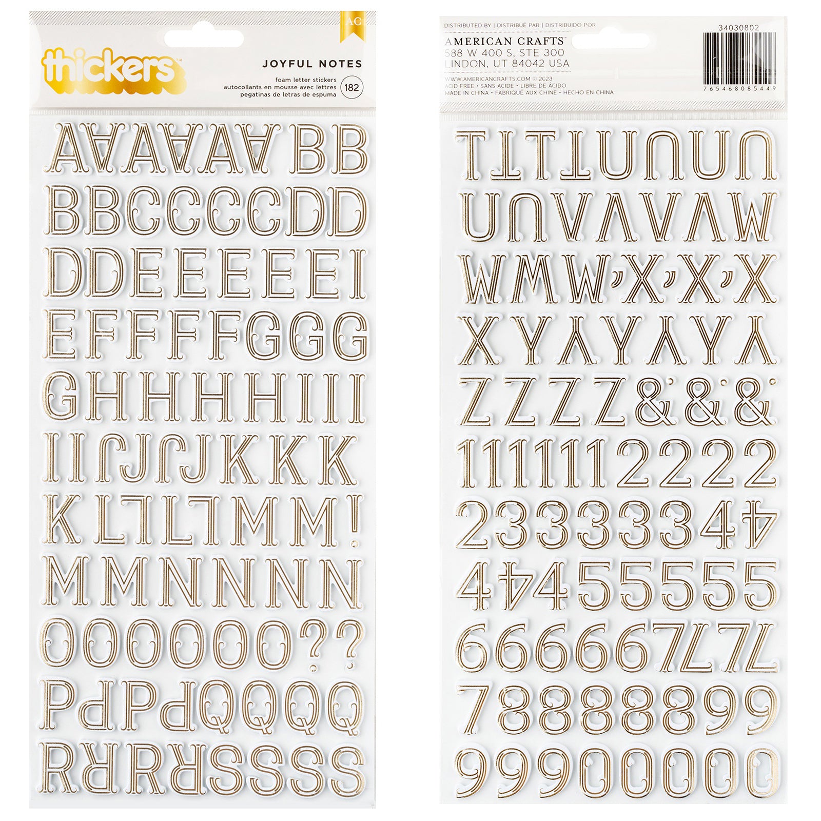 Pink Paislee Joyful Notes Thickers Gold Foil Alphabet Stickers, 182 pcs