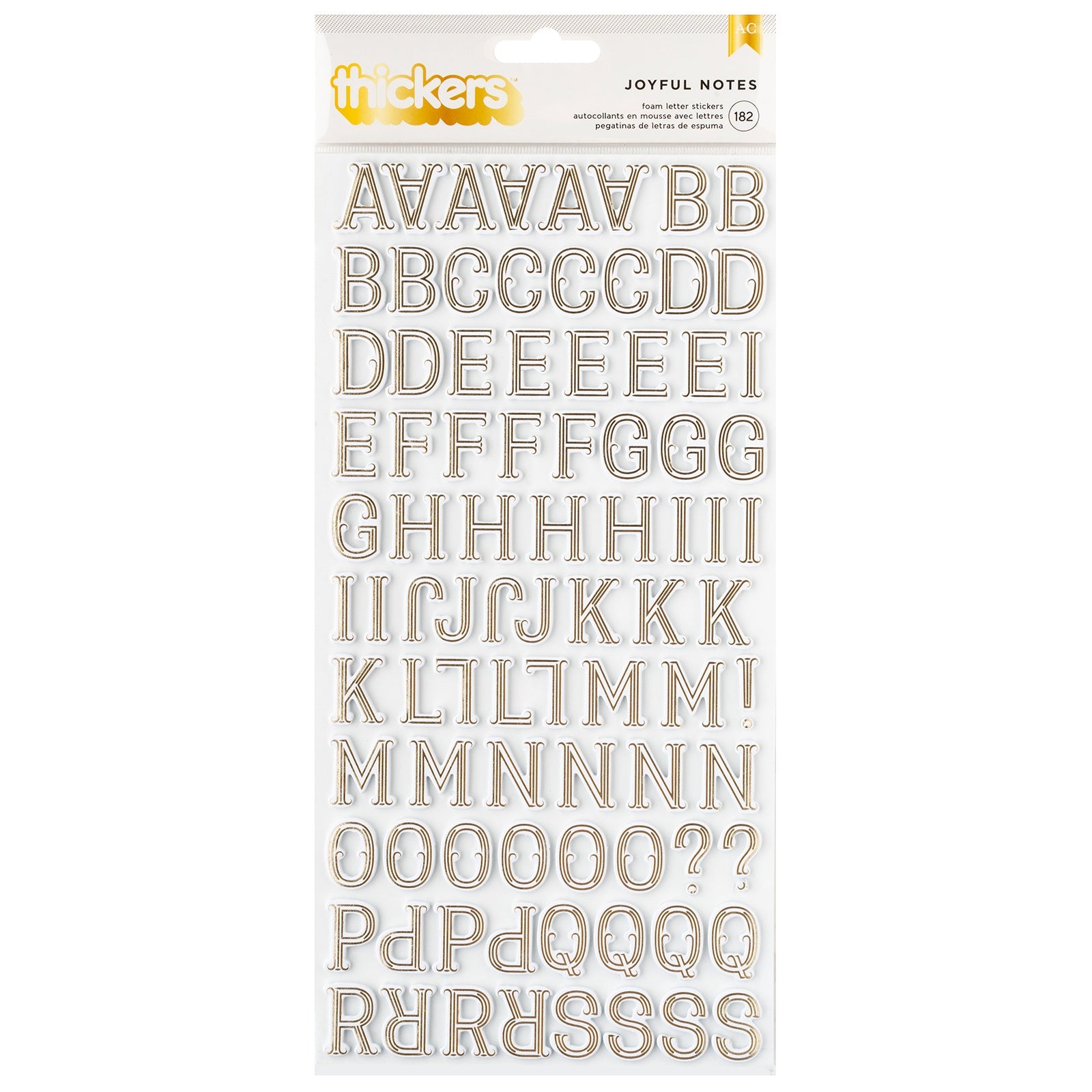Pink Paislee Joyful Notes Thickers Gold Foil Alphabet Stickers, 182 pcs