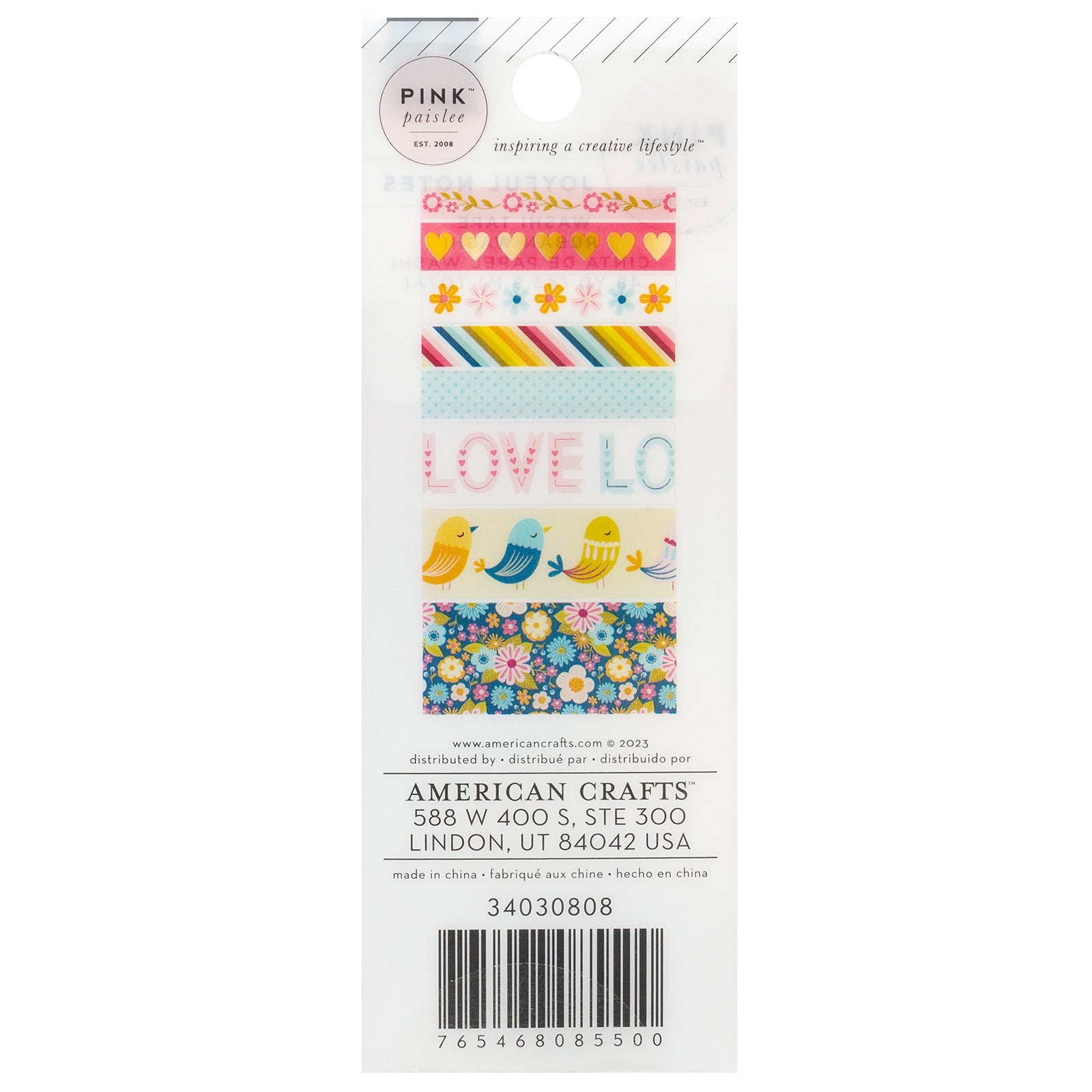 Pink Paislee Joyful Notes Washi Tape - 8 Pack