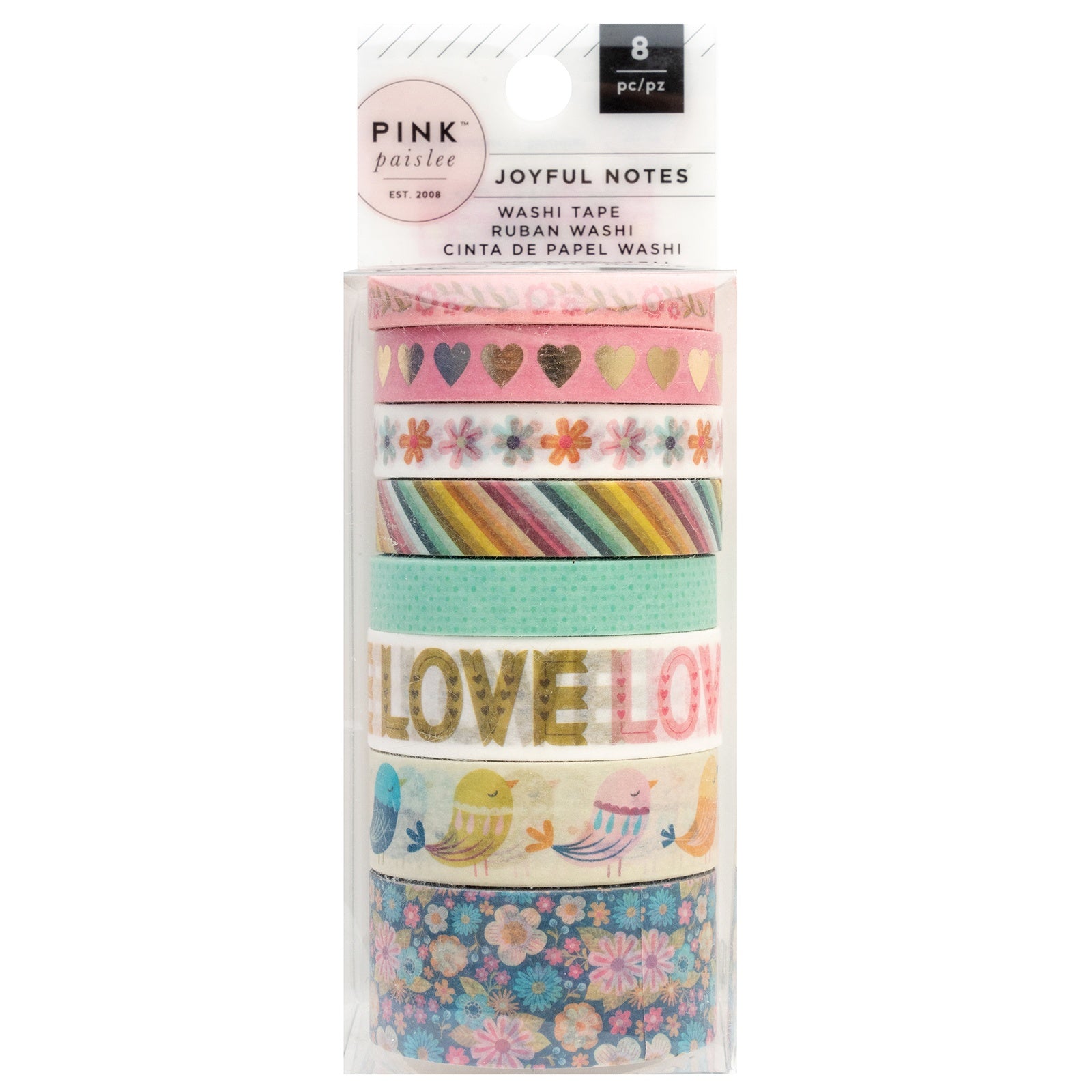 Pink Paislee Joyful Notes Washi Tape - 8 Pack