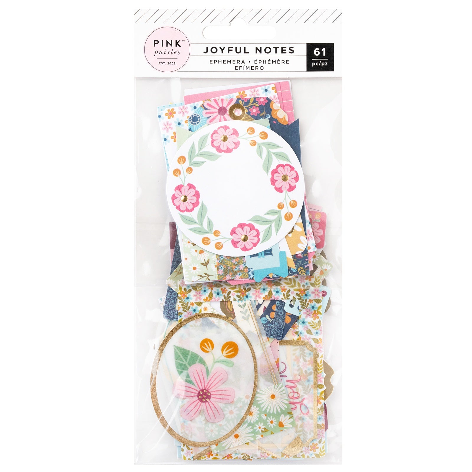 Pink Paislee Joyful Notes Ephemera Die Cuts - Vellum And Gold Foil Journaling