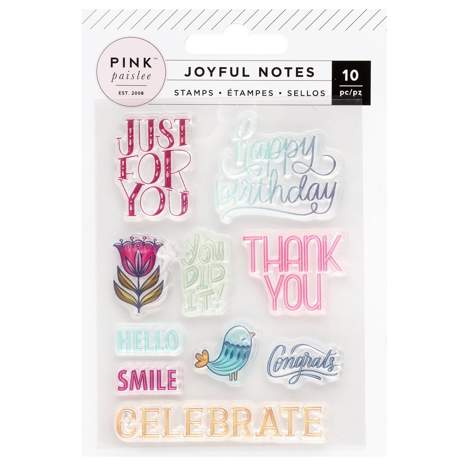 Pink Paislee Joyful Notes Clear Stamps - 10 Pieces