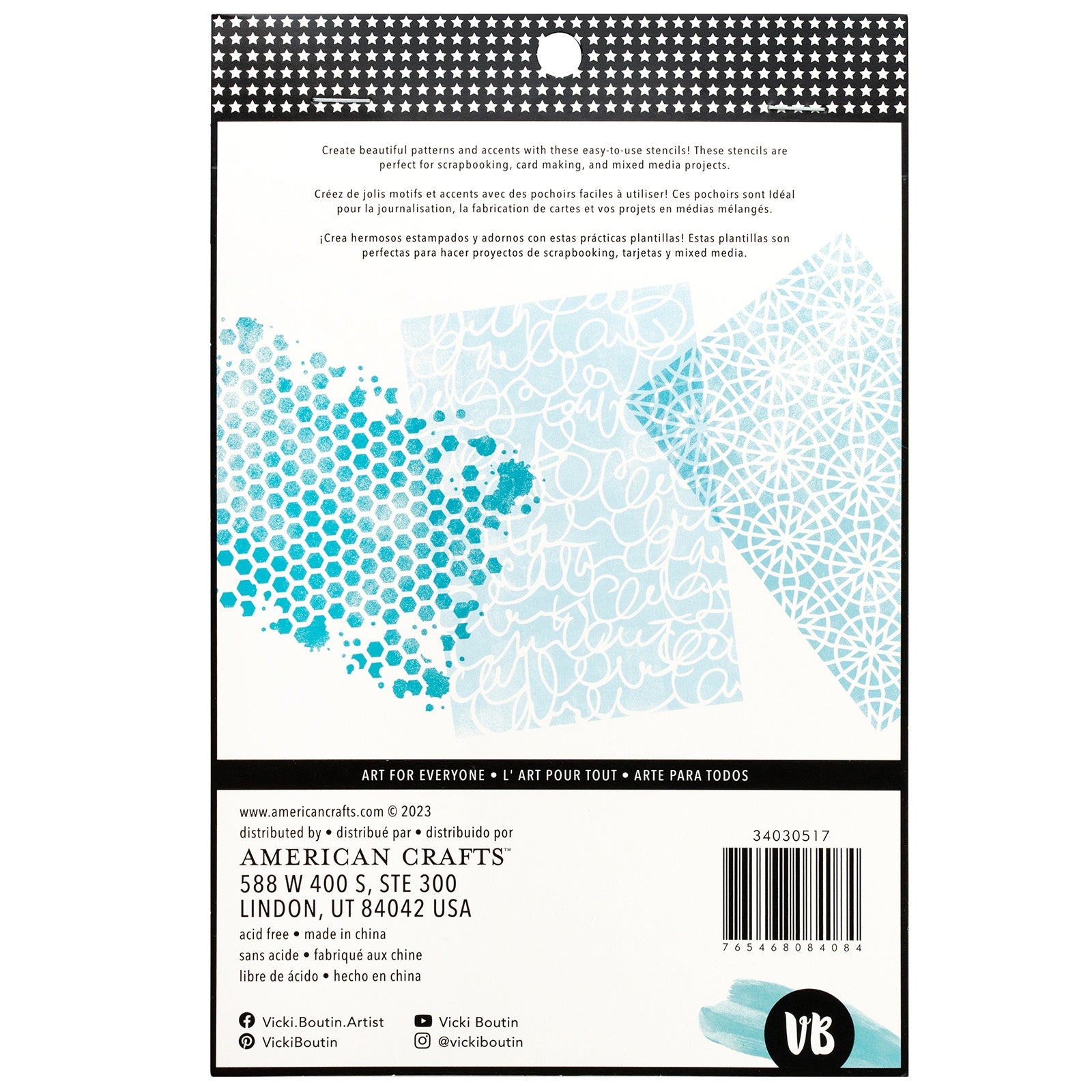 Vicki Boutin 5x7" Mixed Media Stencil Set - Script Loops, Honeycomb, Geometric