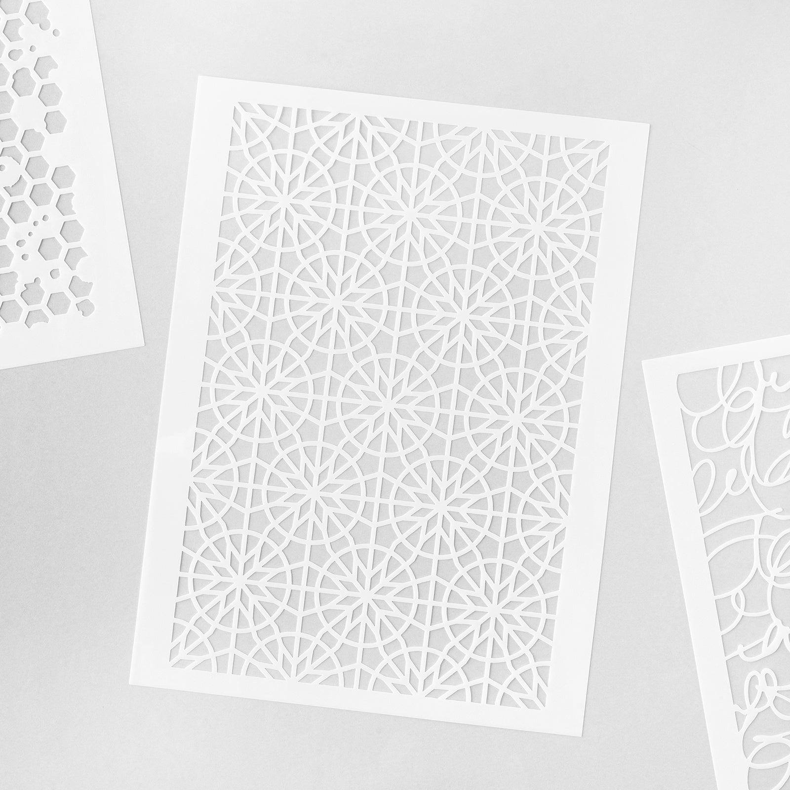 Vicki Boutin 5x7" Mixed Media Stencil Set - Script Loops, Honeycomb, Geometric