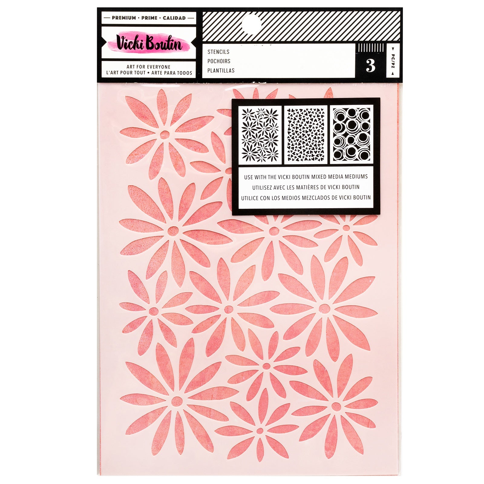 Vicki Boutin 5x7" Mixed Media Stencil Set - Flower, Heart & Spiral