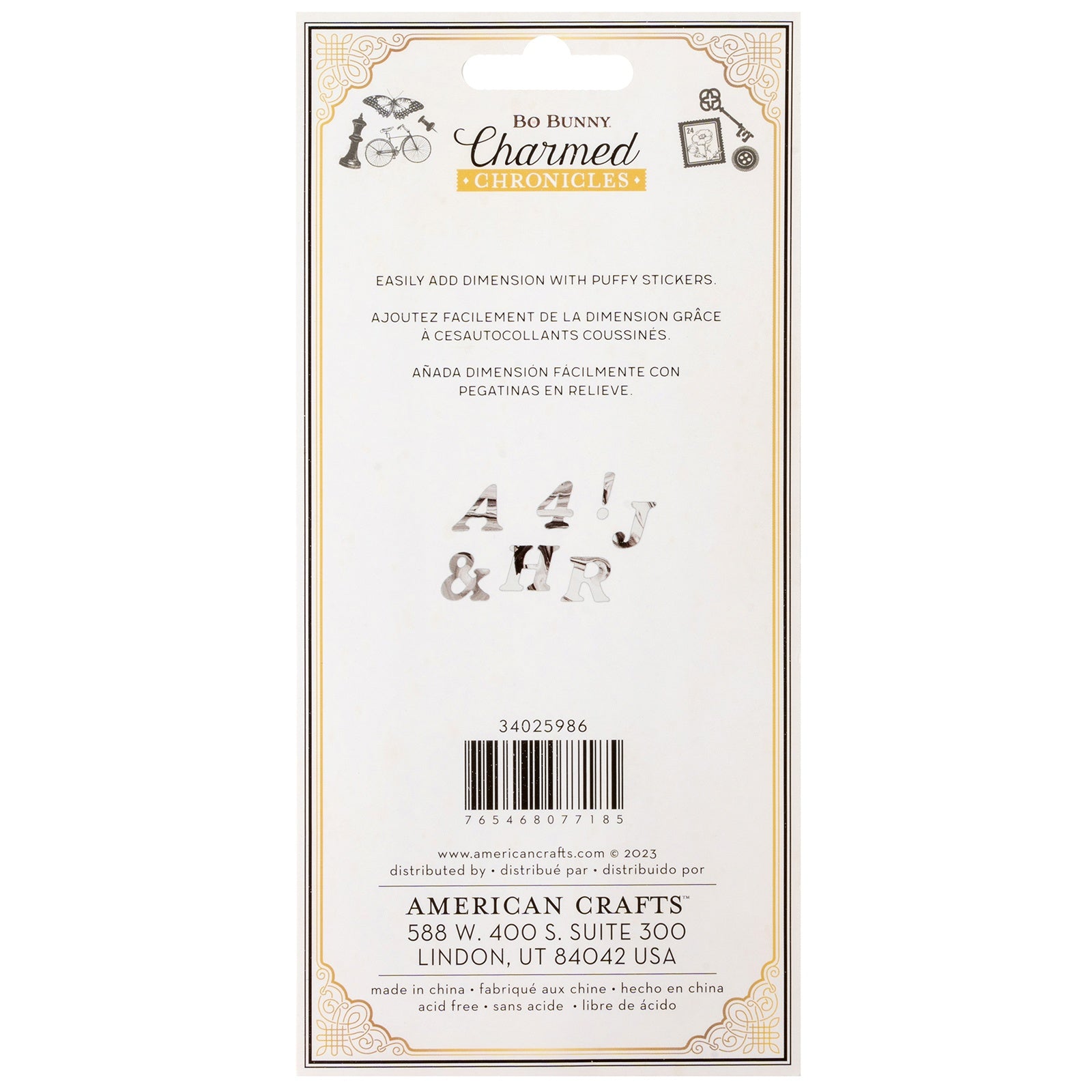 Bo Bunny Charmed Chronicles Puffy Stickers - Alphabet