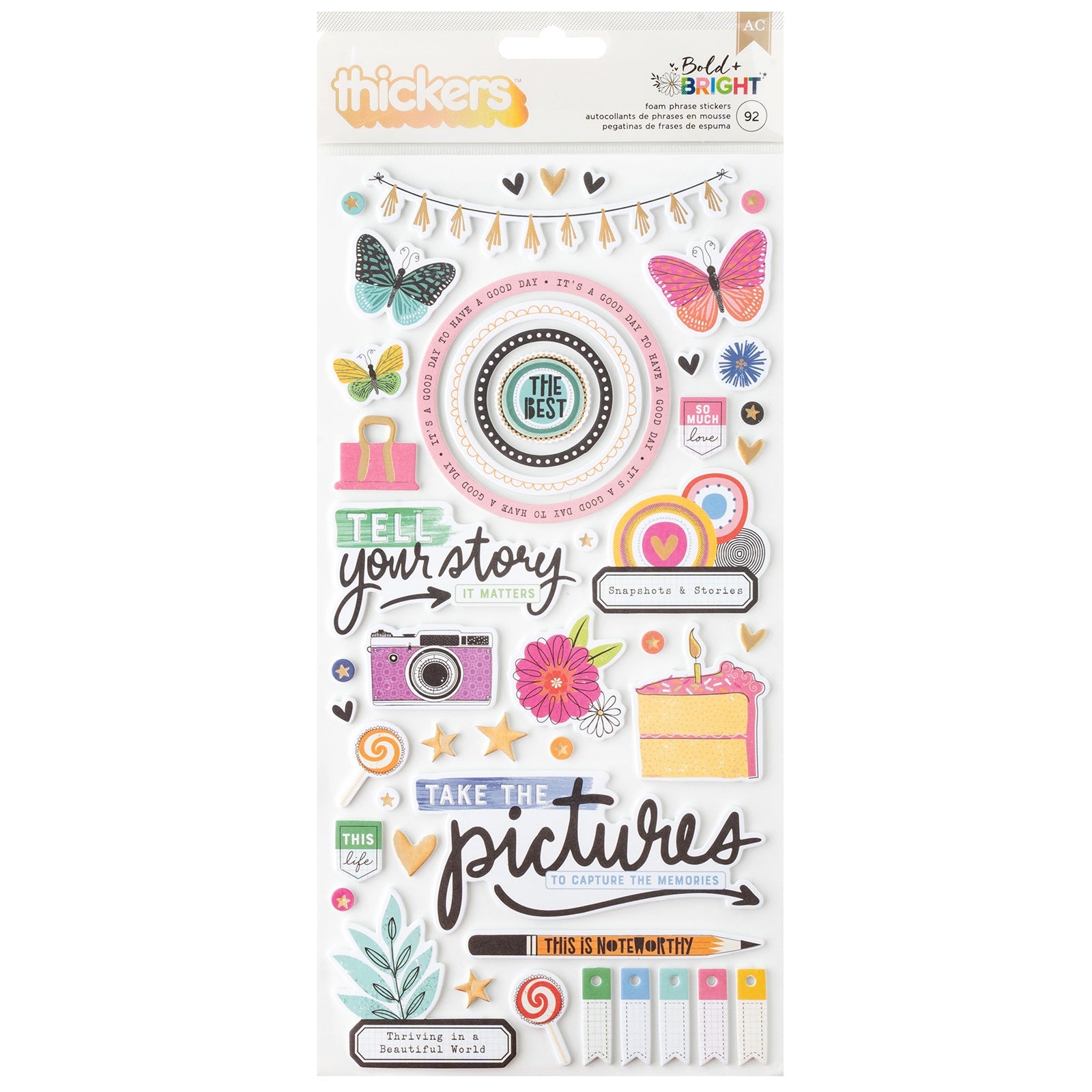 Vicki Boutin Bold And Bright Thickers Dimensional Stickers, 92 pcs