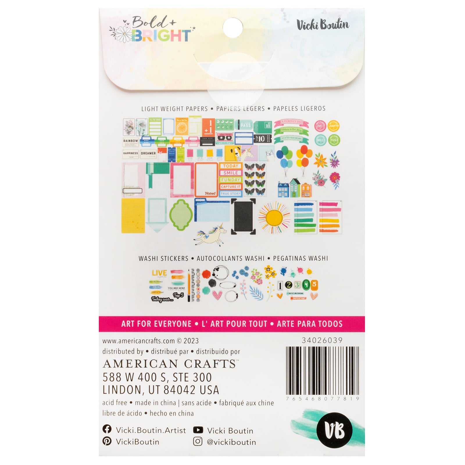 Vicki Boutin Bold And Bright Paperie Ephemera Pack - 200 Pieces