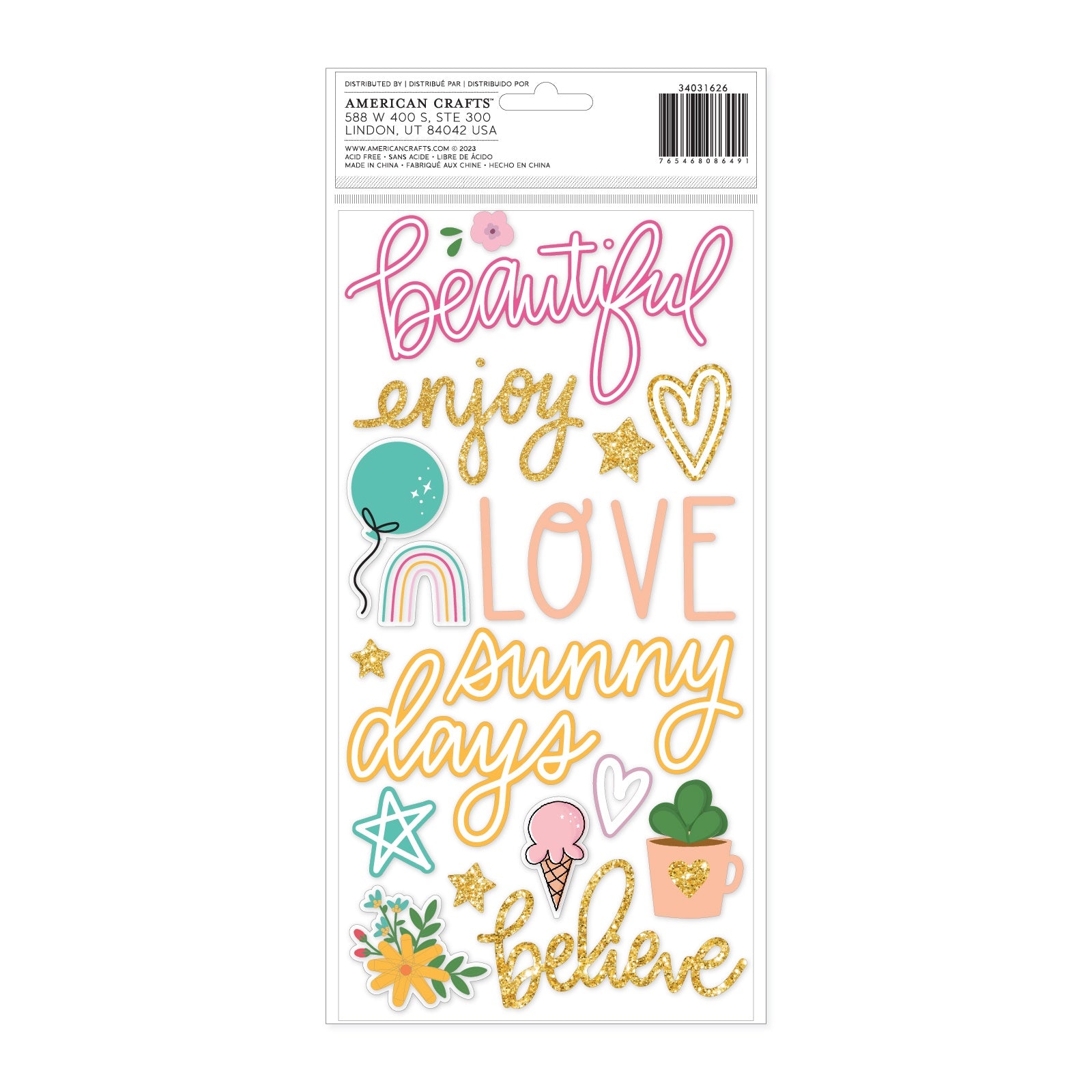 Shimelle Reasons To Smile Thickers Phrases Stickers, 54 pcs