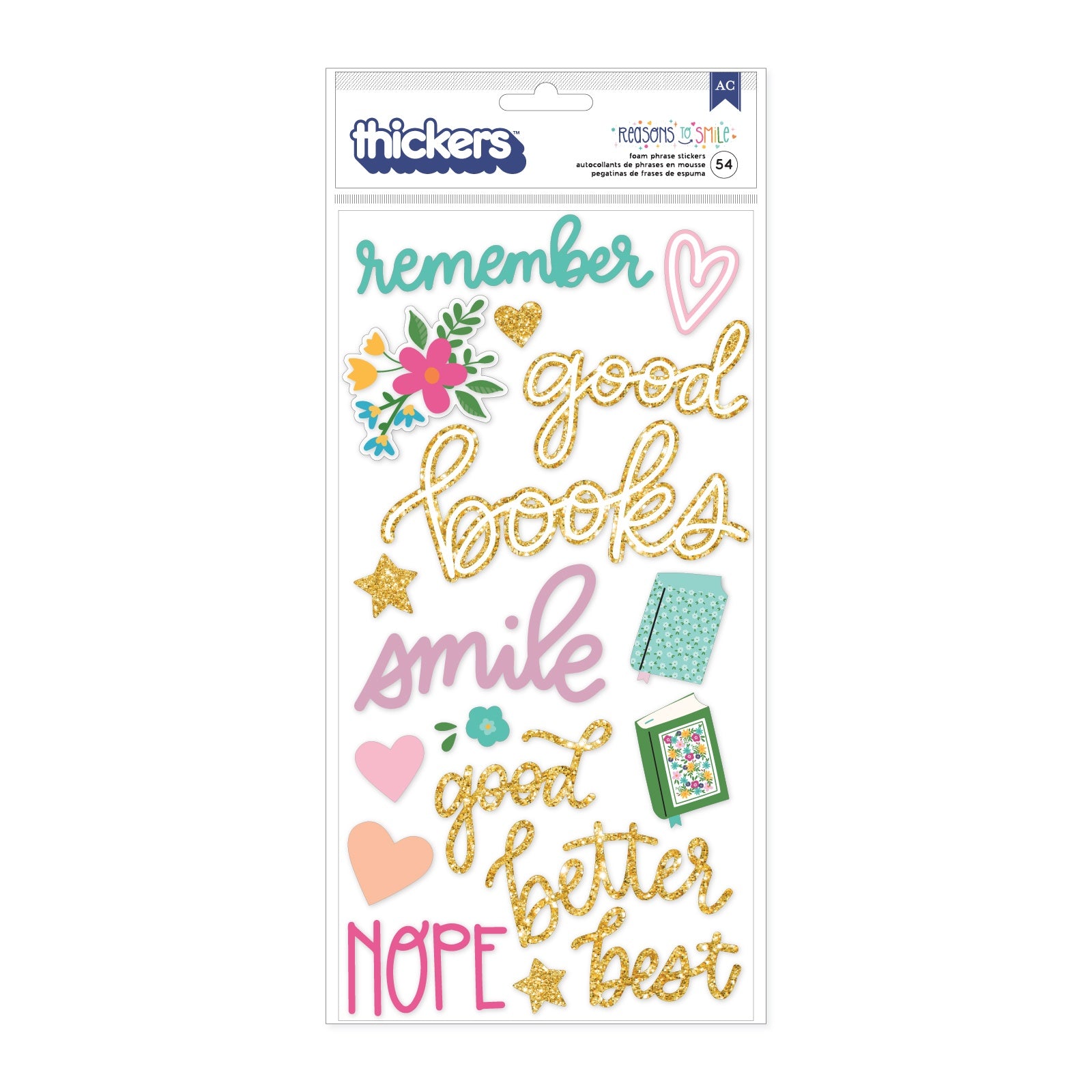 Shimelle Reasons To Smile Thickers Phrases Stickers, 54 pcs