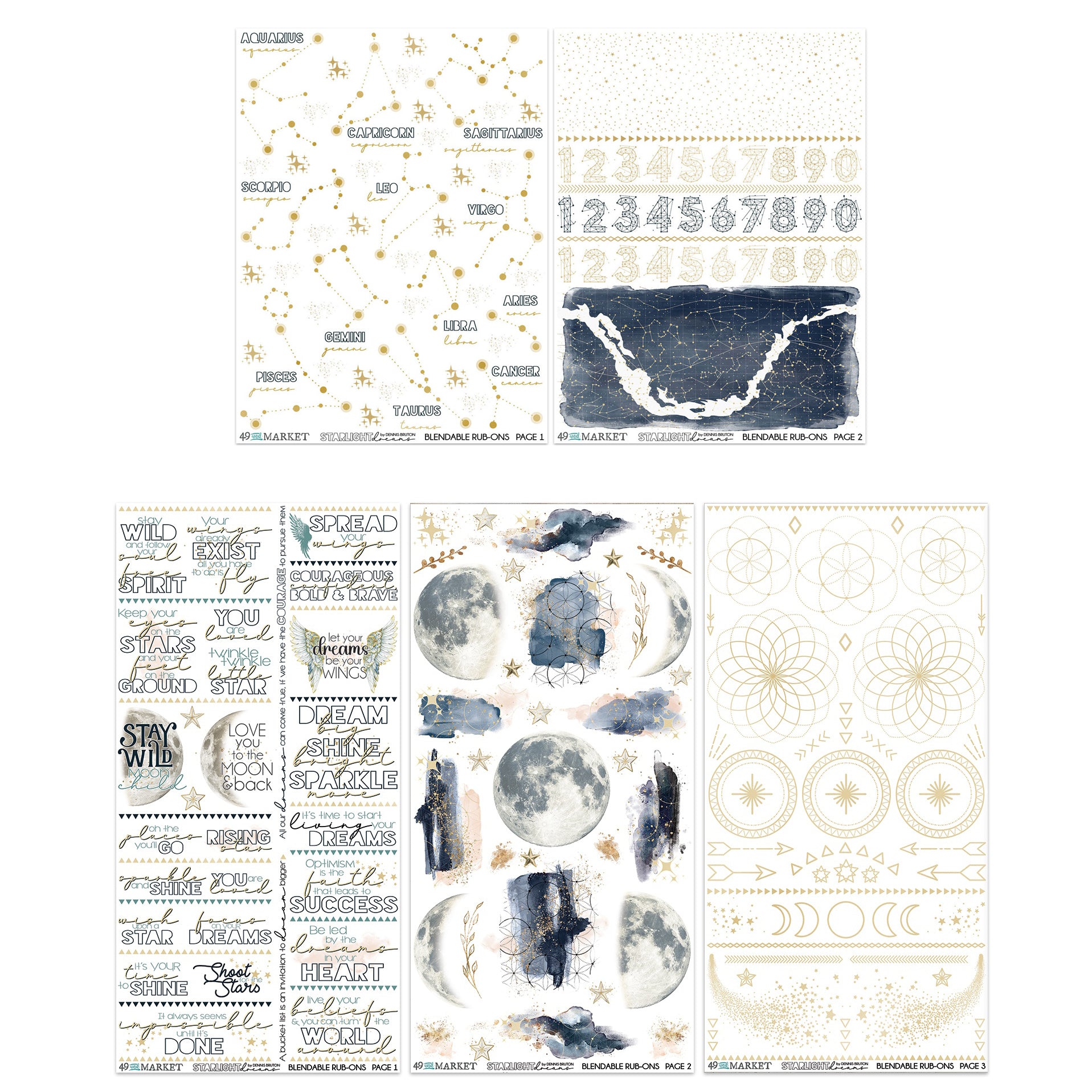 49 And Market Starlight Dreams Rub-On Transfer Set