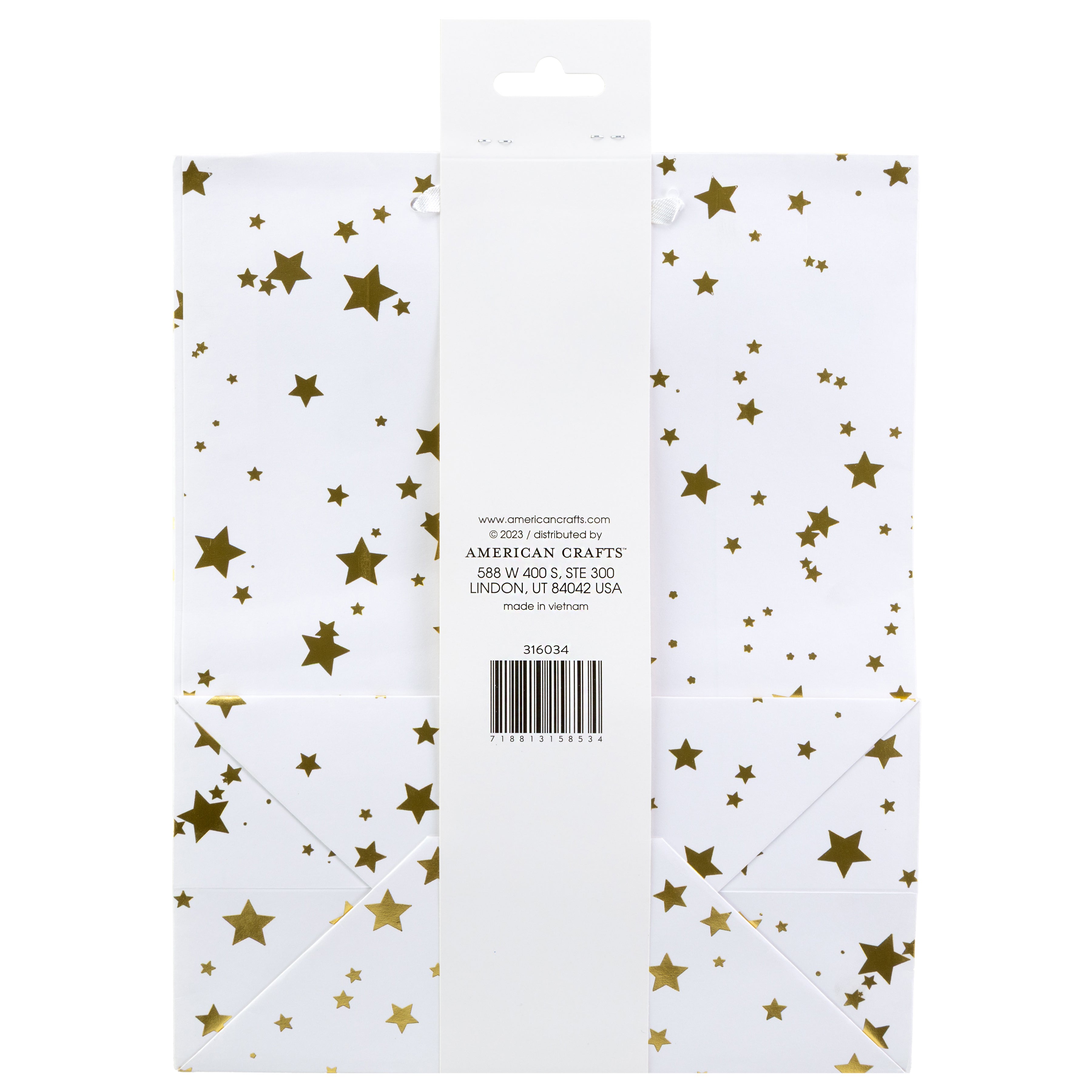 American Crafts Gold Stars Gift Bag with Ribbon Handle, 10 pack - Available in Multiple Sizes