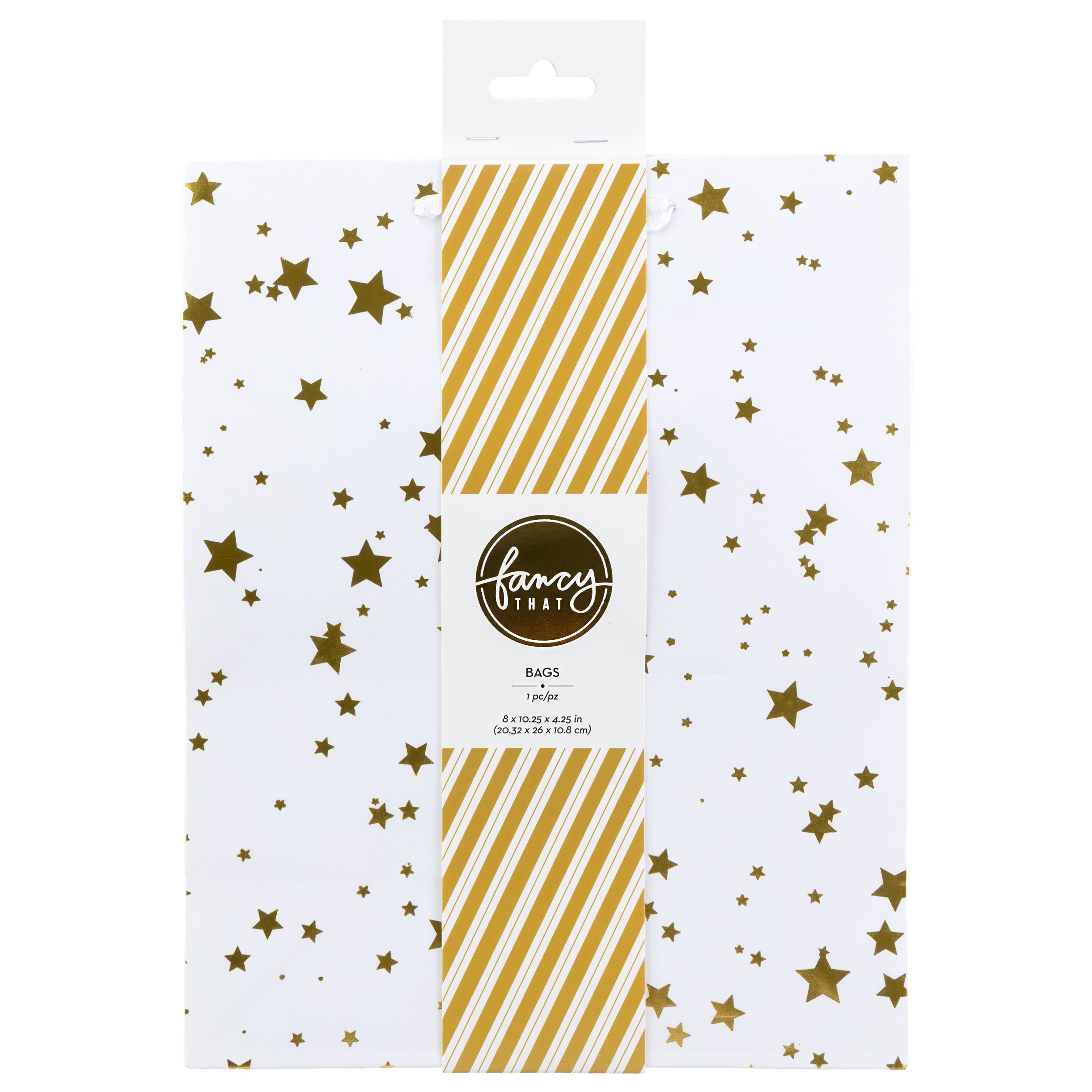 American Crafts Gold Stars Gift Bag with Ribbon Handle, 10 pack - Available in Multiple Sizes