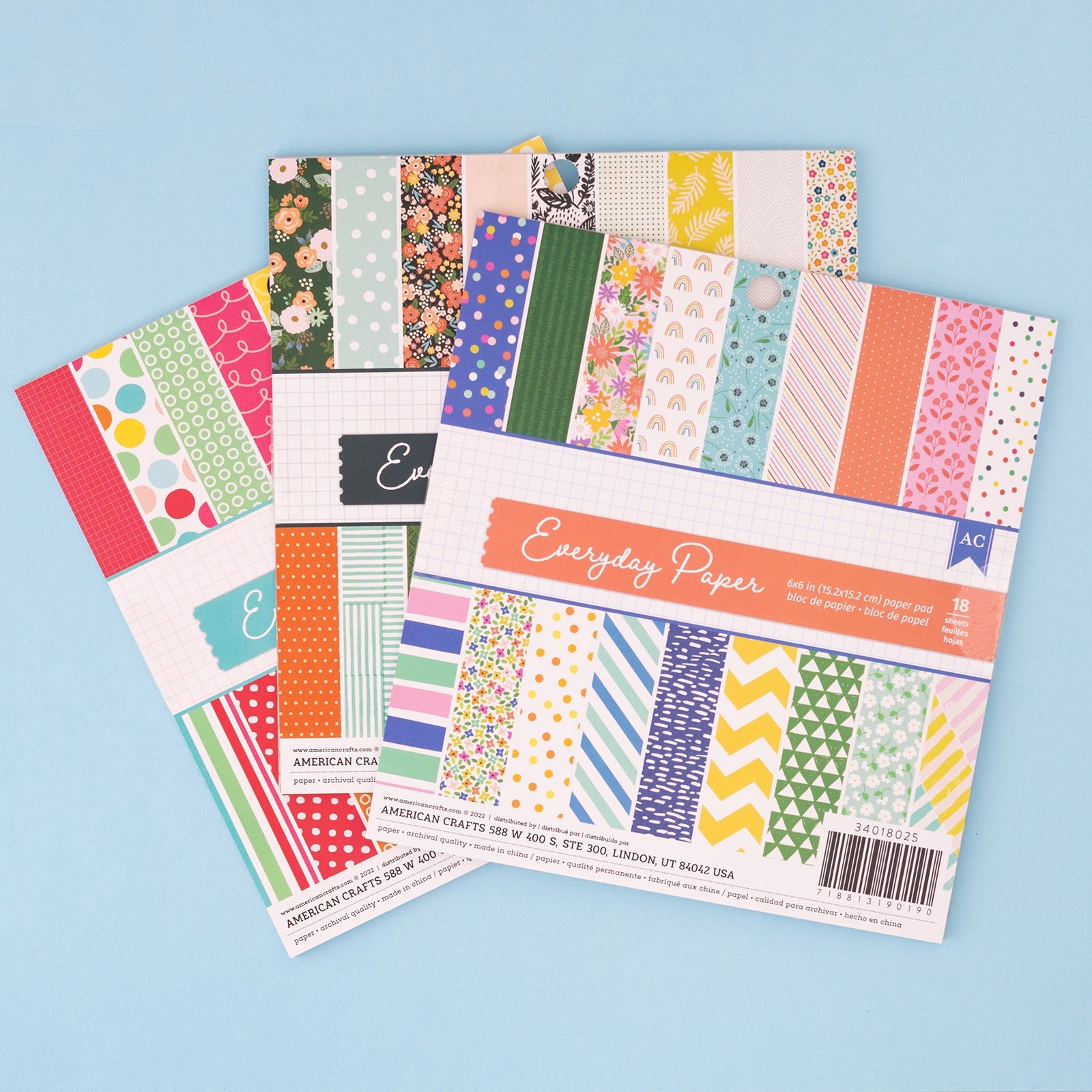 Assorted American Crafts 6x6" Single-Sided Paper Pads - 3 Pack