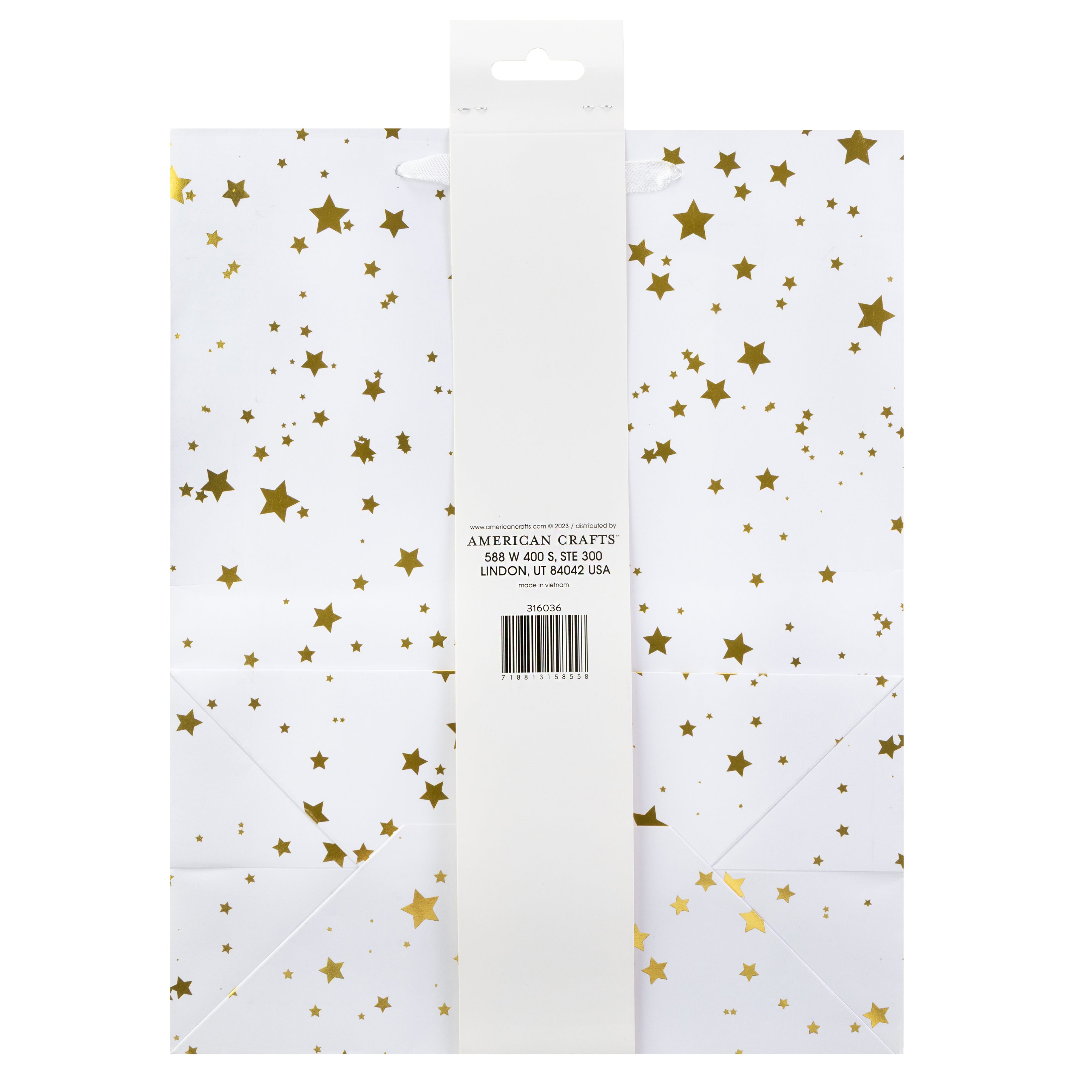 American Crafts Gold Stars Gift Bag with Ribbon Handle, 10 pack - Available in Multiple Sizes