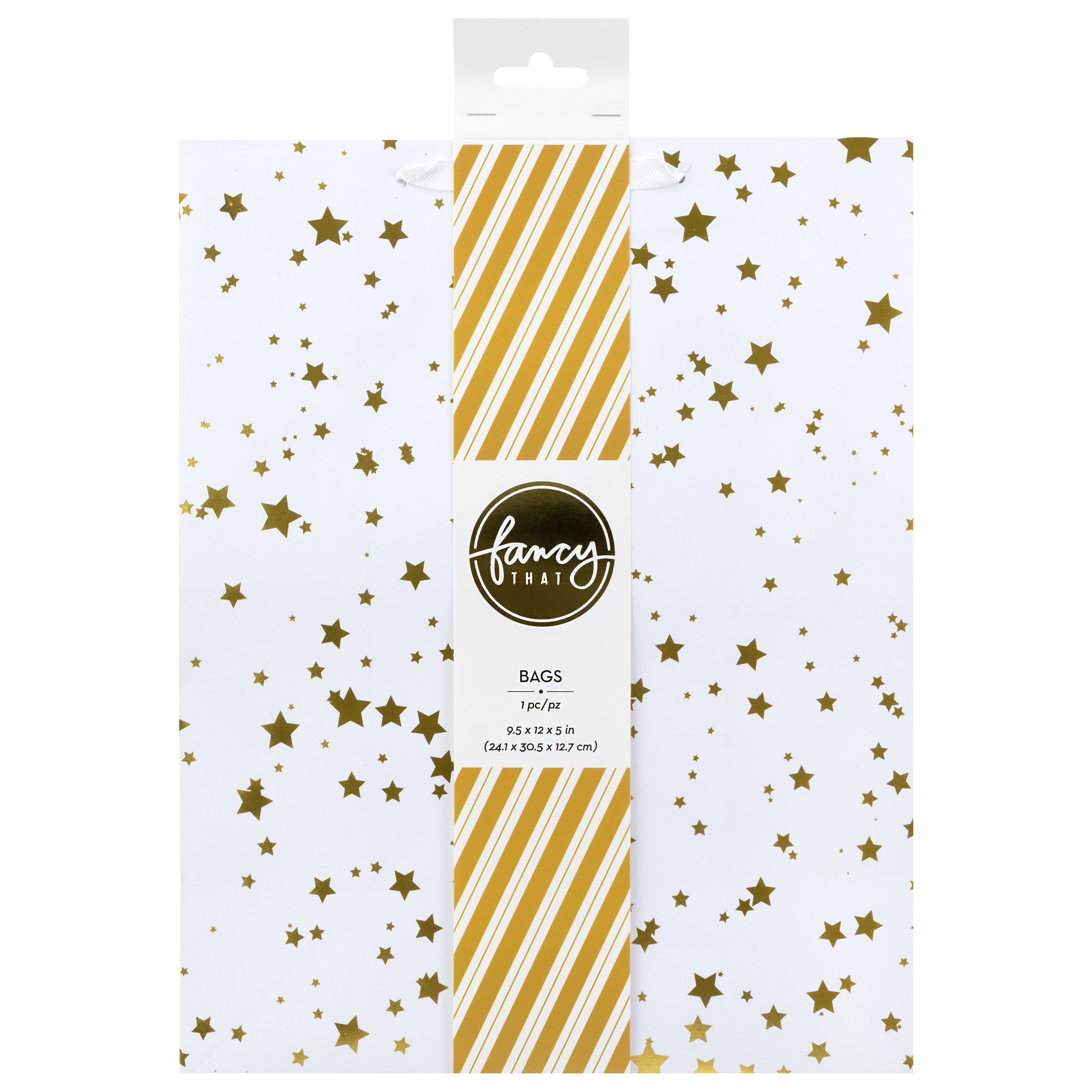American Crafts Gold Stars Gift Bag with Ribbon Handle, 10 pack - Available in Multiple Sizes