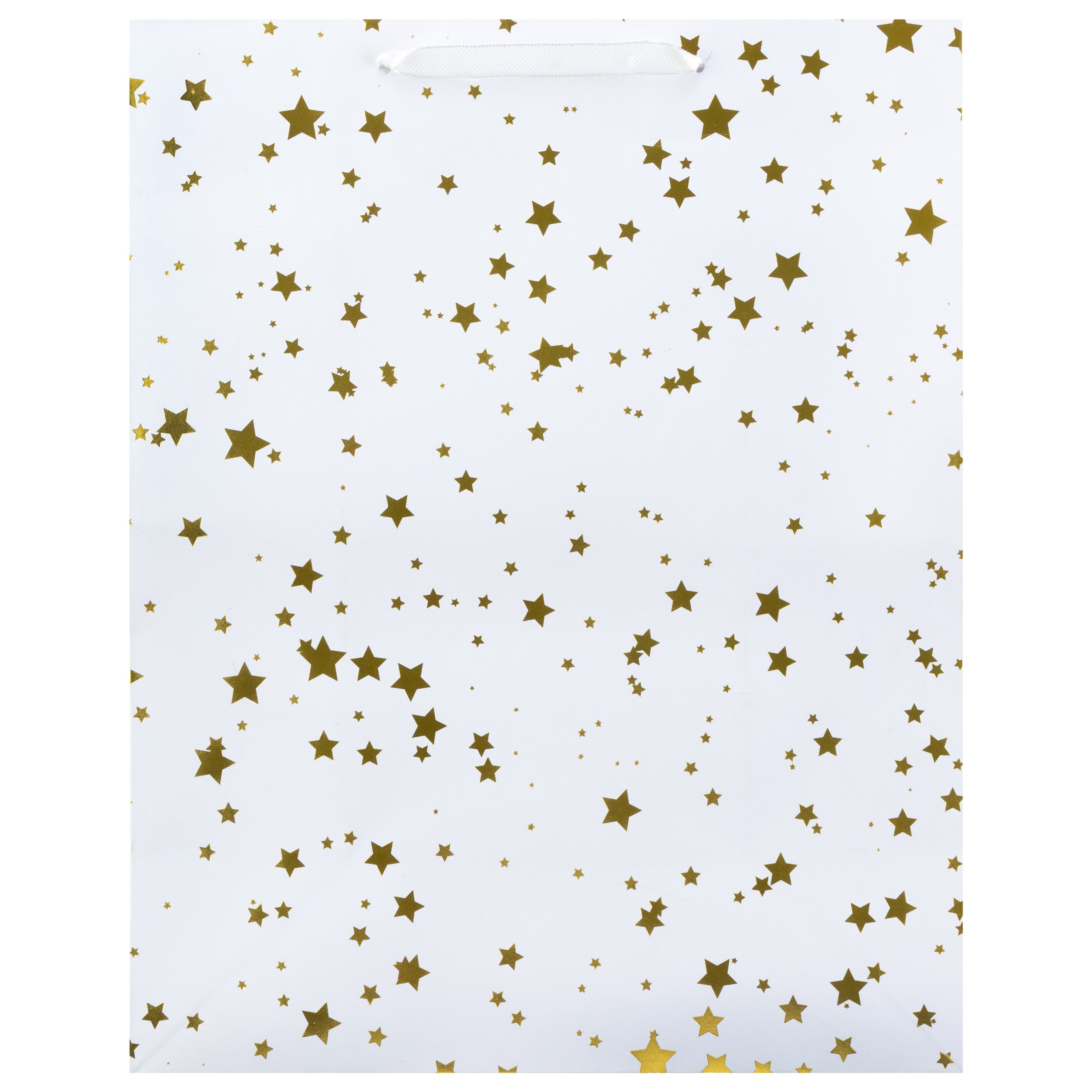 American Crafts Gold Stars Gift Bag with Ribbon Handle, 10 pack - Available in Multiple Sizes