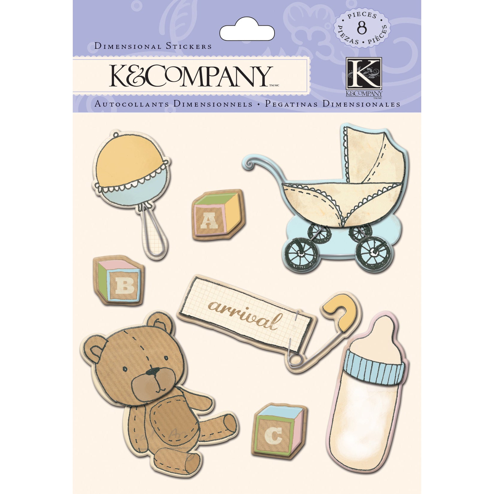 K&Company Grand Adhesions Classic Baby Stickers, 8 pcs