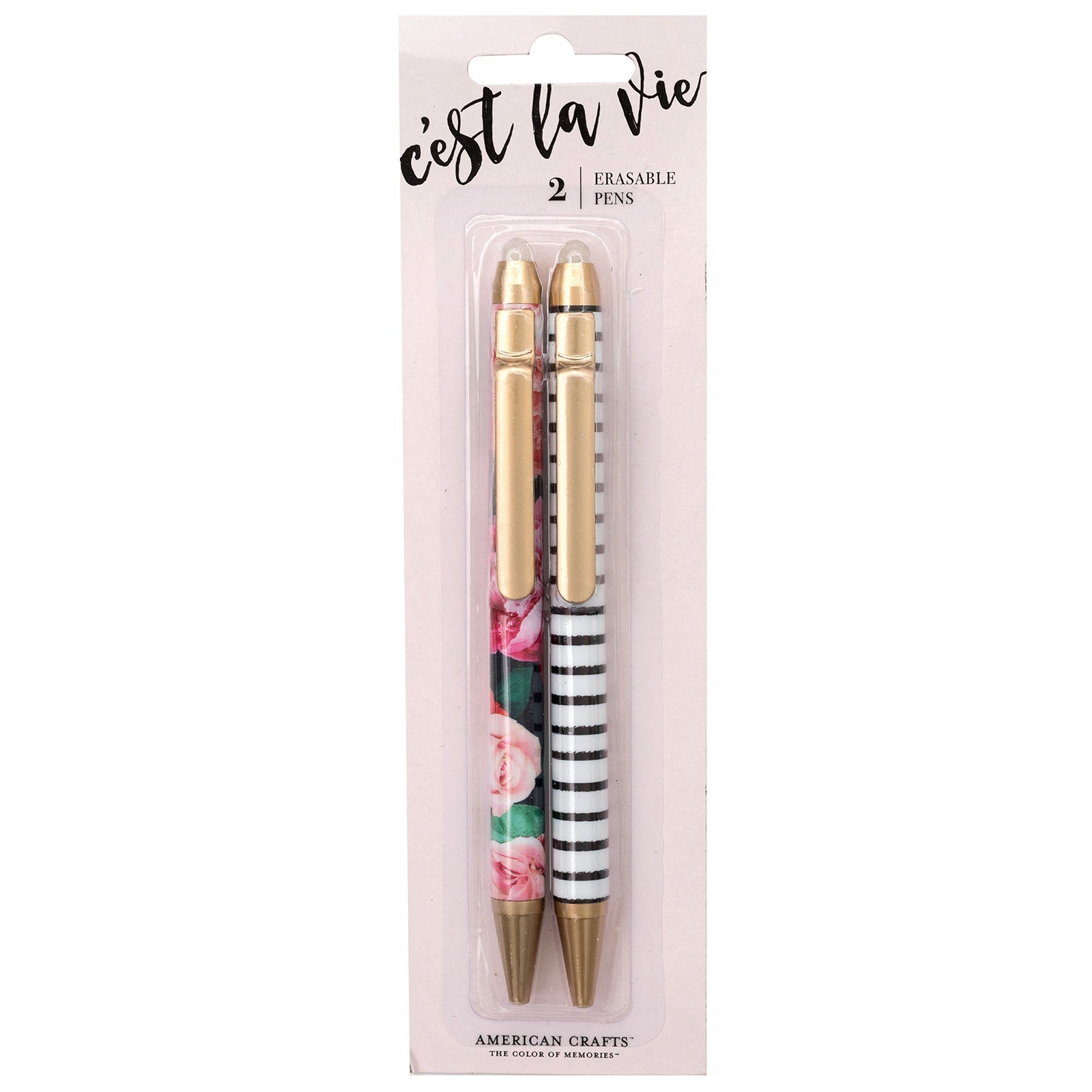 American Crafts C'est La Vie Erasable Pens - Floral and Stripes, 2 pack