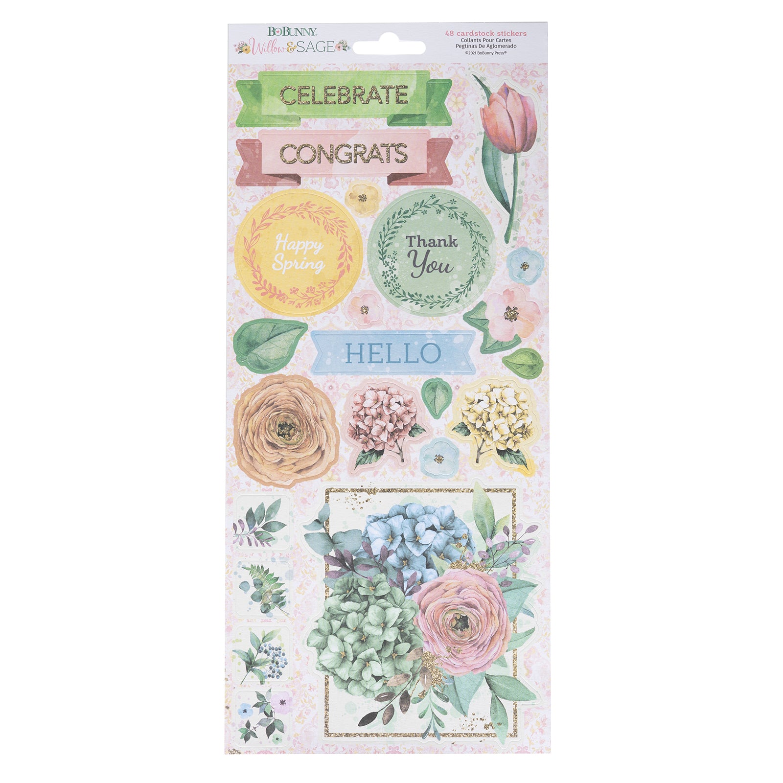 BoBunny Willow & Sage Cardstock Stickers, 48pcs
