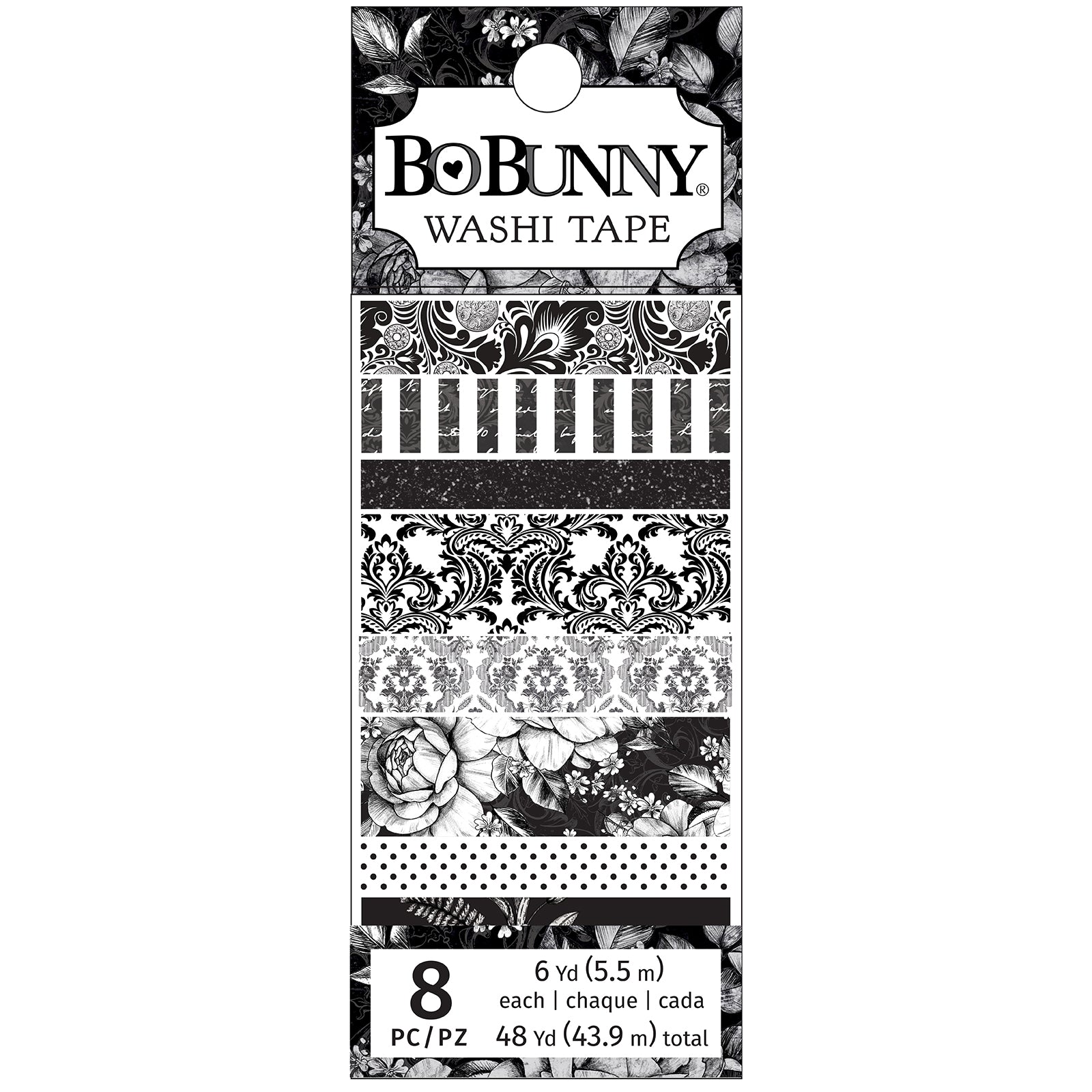 BoBunny Washi Tape 8 Pack-Tuxedos & Tiaras W/Black Glitter Accents