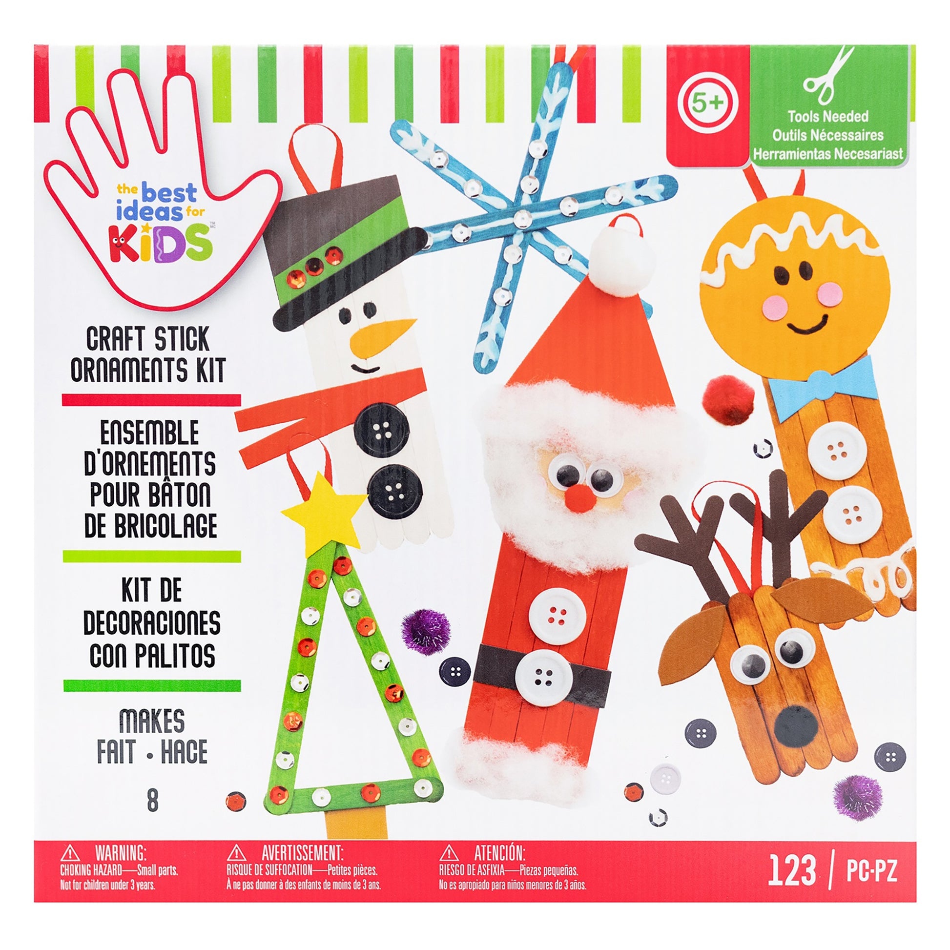 Best Ideas for Kids Christmas Holiday Popsicle Stick Ornament Kit - Makes 8