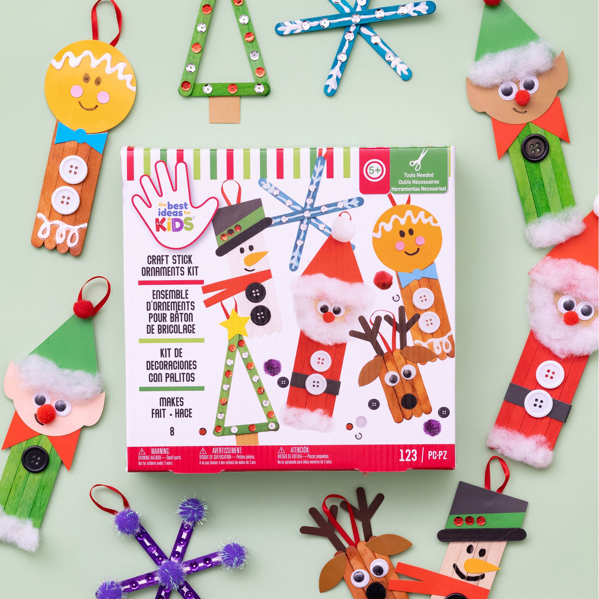 Best Ideas for Kids Christmas Holiday Popsicle Stick Ornament Kit - Makes 8