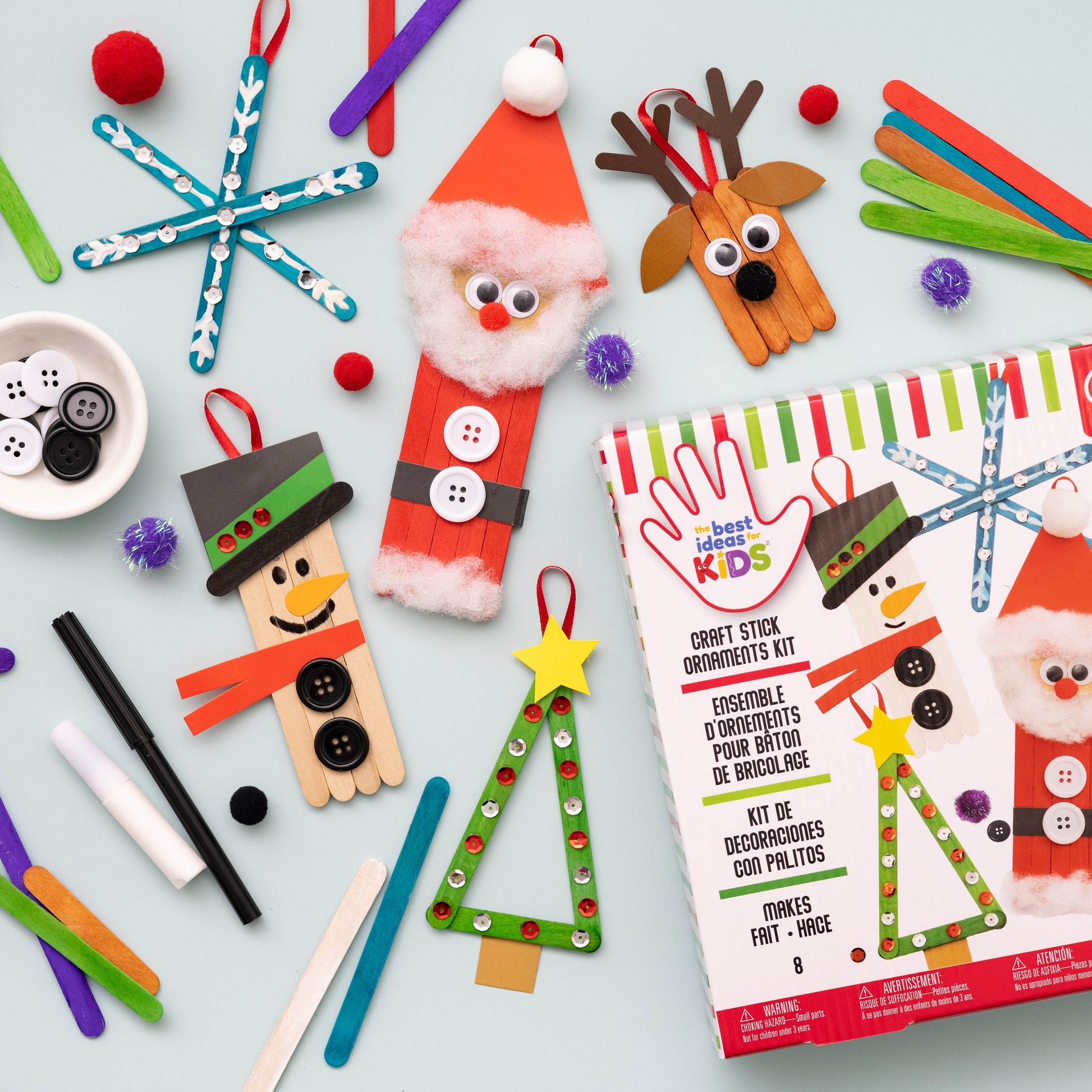 Best Ideas for Kids Christmas Holiday Popsicle Stick Ornament Kit - Makes 8