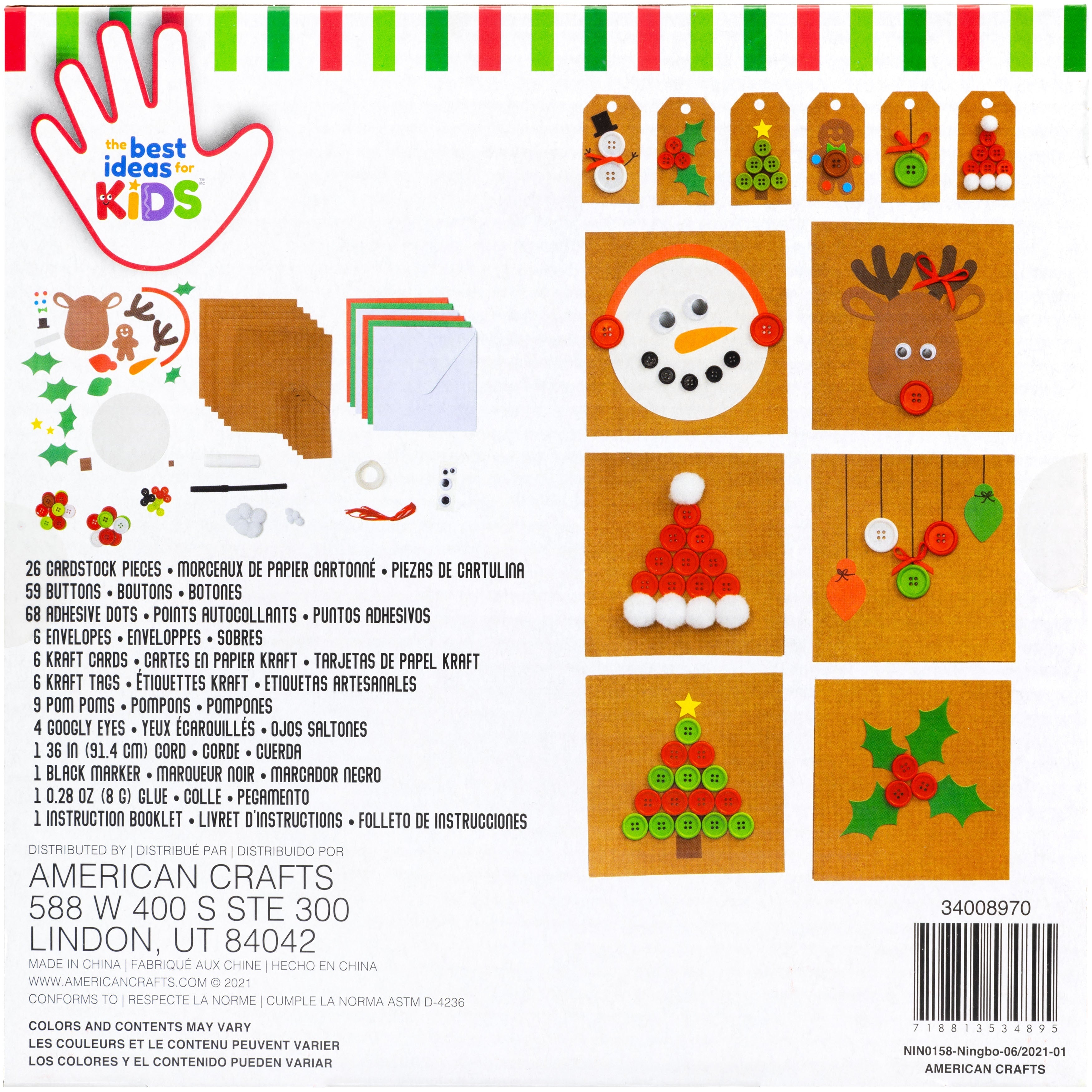 Best Ideas for Kids Holiday Christmas Holiday Button Craft Cards - Makes 12