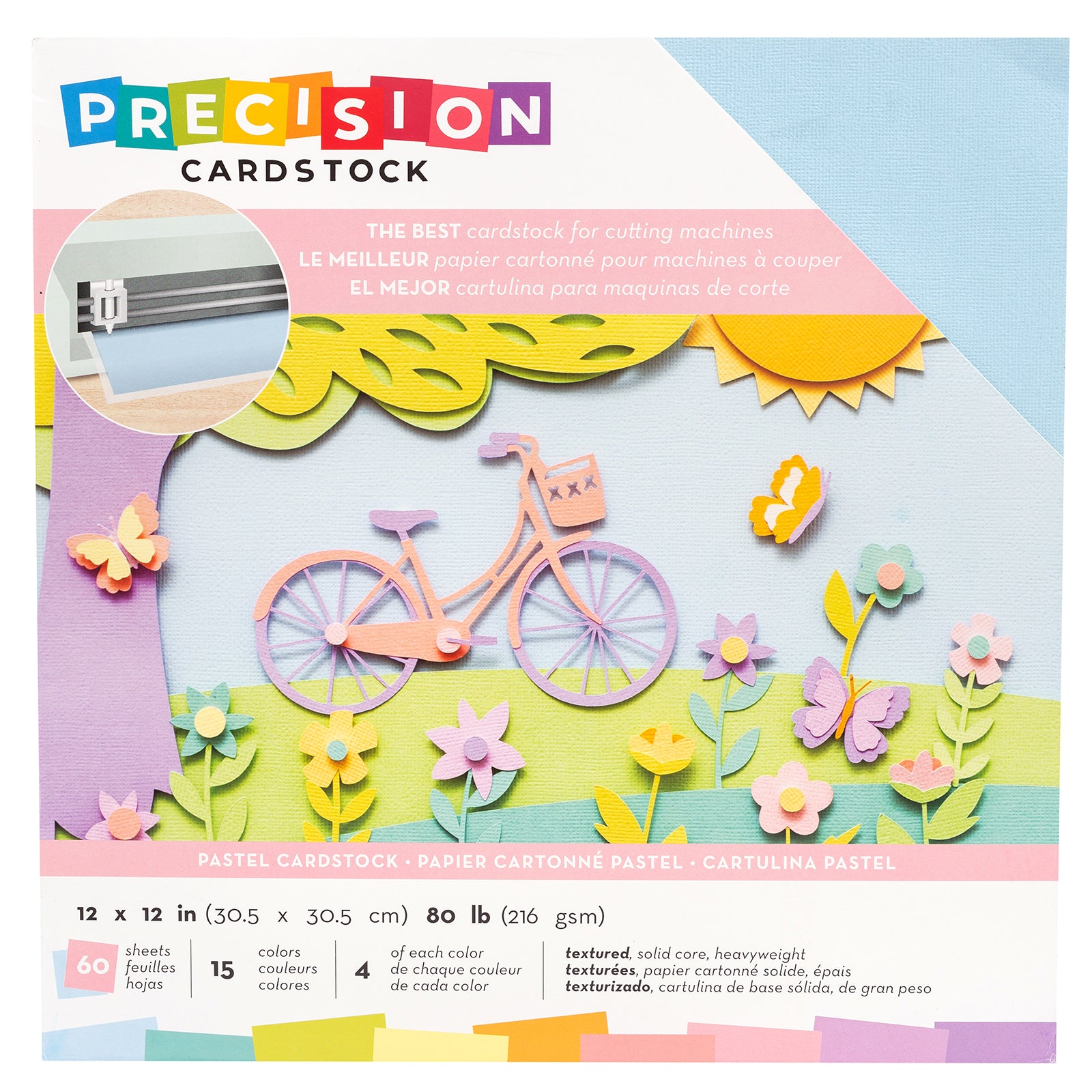 Front of packaging for American Crafts 12x12 Precision Pastel Cardstock - 60 Pack