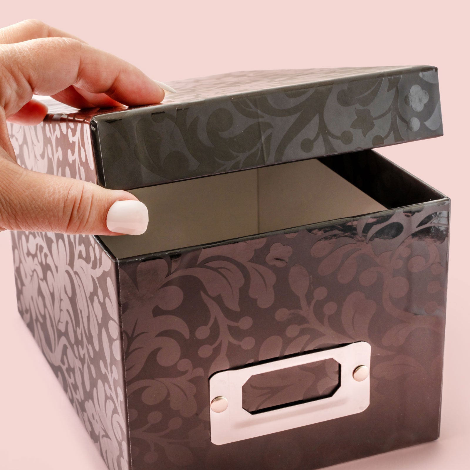 DCWV Mini Photo Storage Box with Bookplate - Black Floral Vine