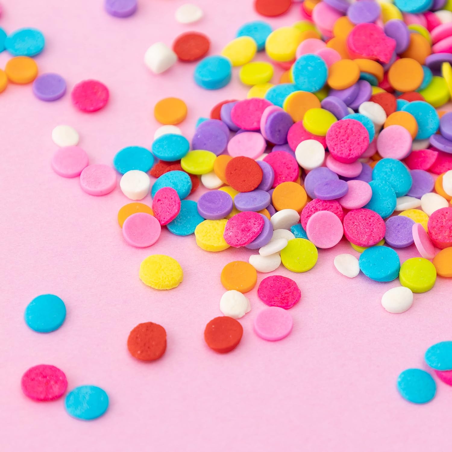 Lifestyle image of Sweetshop 10 oz Confetti Sprinkle Mix on pink background