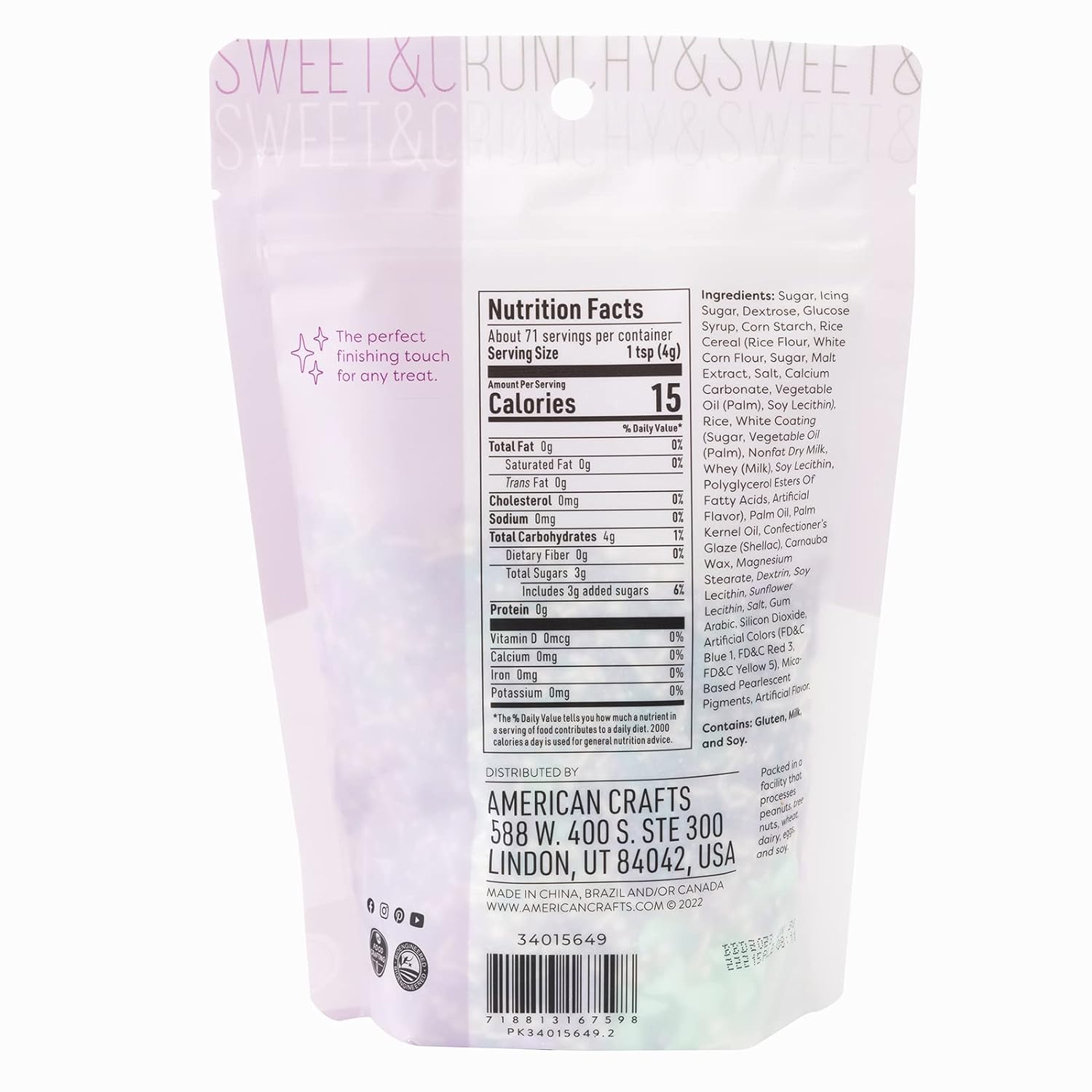 Back of packaging for Sweetshop 10 oz Mermaid Tail Sprinkle Mix