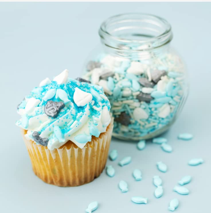 Lifestyle image of cupcake topped with Sweetshop 10 oz Ocean Potion Sprinkles Mix