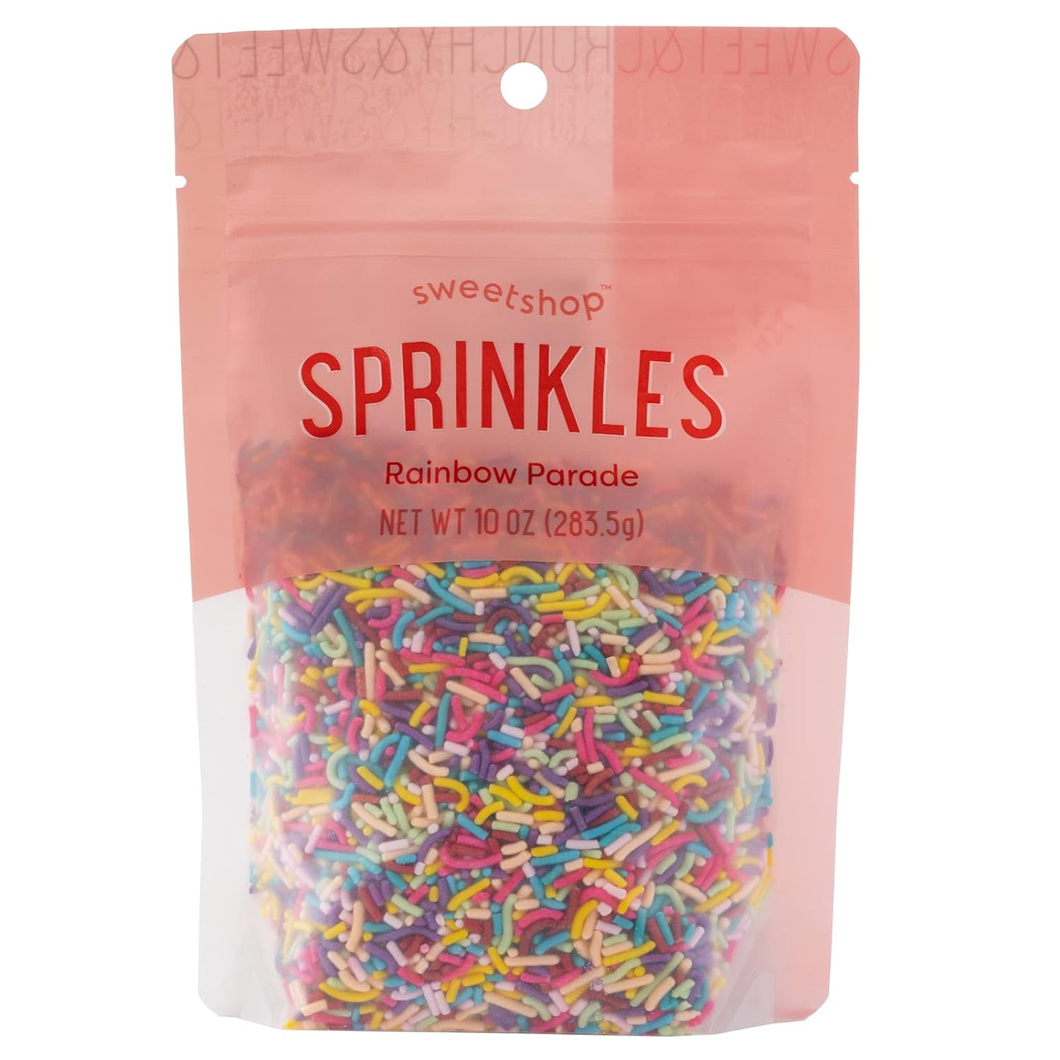 Front of packaging for Sweetshop 10 oz Rainbow Parade Sprinkles Mix