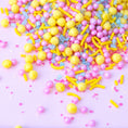 Load image into Gallery viewer, Sweetshop 10 oz Strawberry Lemonade Sprinkles Mix laid out on pink background
