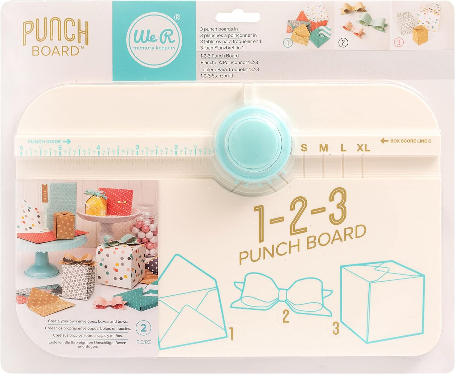 Front packaging of the We R Makers 1-2-3 Punch Board.