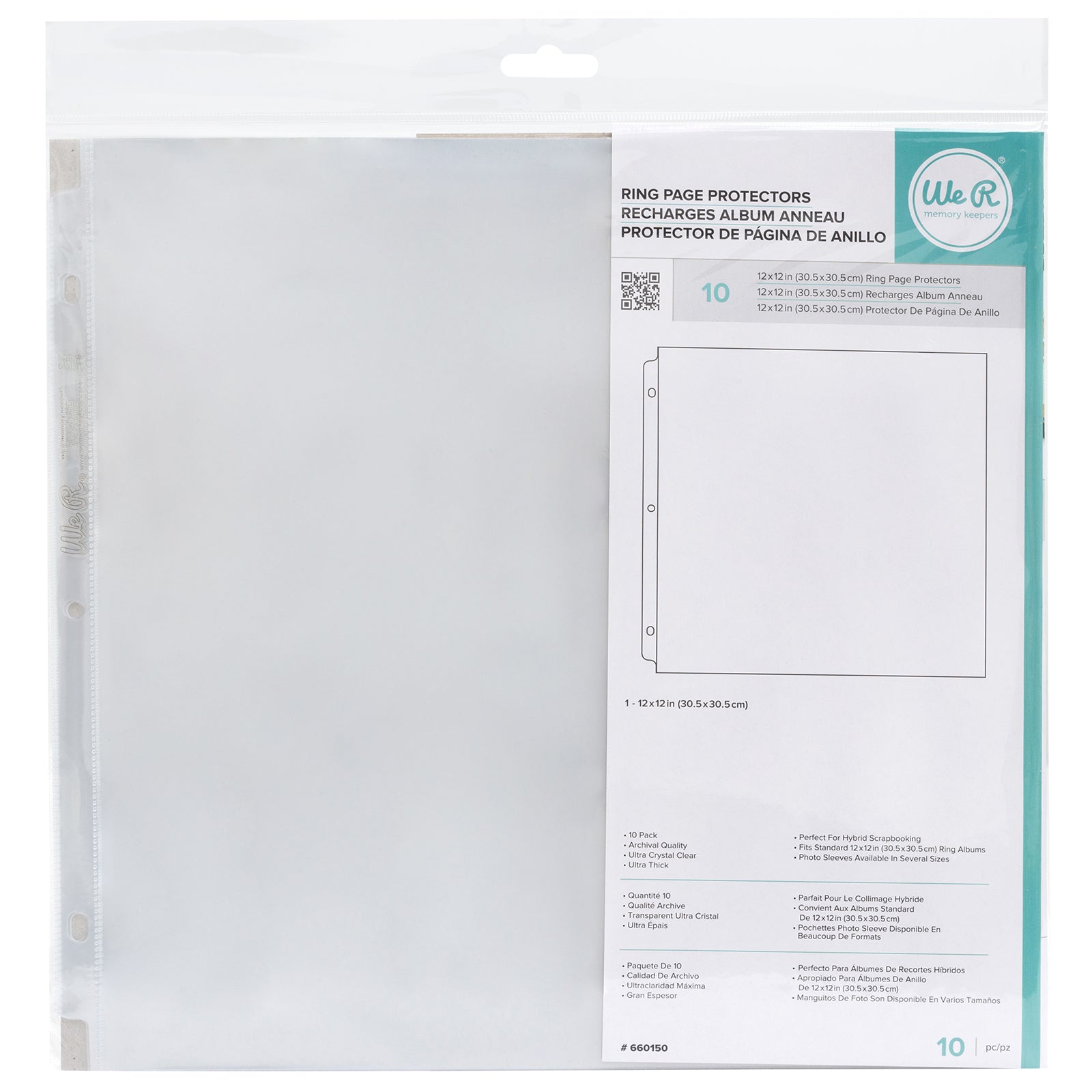 Front packaging of the We R Makers 12x12 Non-Glare Page Protectors - 10 Pack.