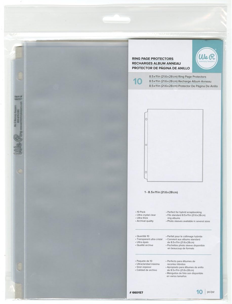 Front packaging of the We R Makers 8.5x11 Non-Glare Page Protectors - 10 Pack.