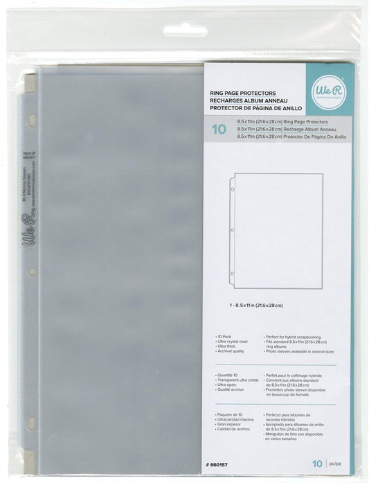 Front packaging of the We R Makers 8.5x11 Non-Glare Page Protectors - 10 Pack.