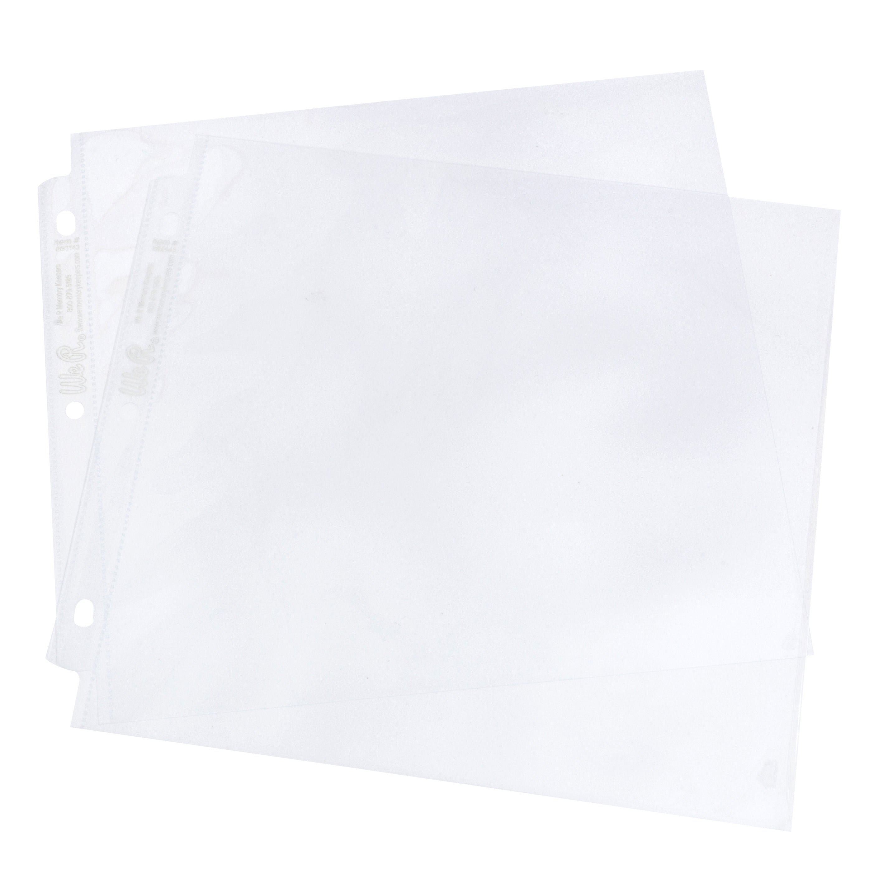 Picture of the items included in the We R Makers 8x8 Non-Glare Page Protectors - 25 Pack.