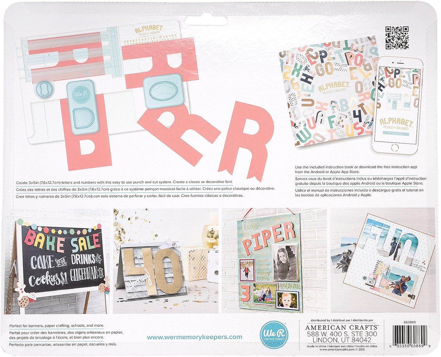 Back packaging of the We R Makers Alphabet Punch Board.