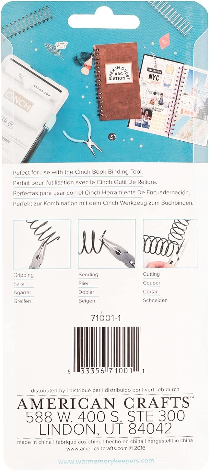 Back packaging of the We R Makers Cinch Needle Nose Wire Clippers.