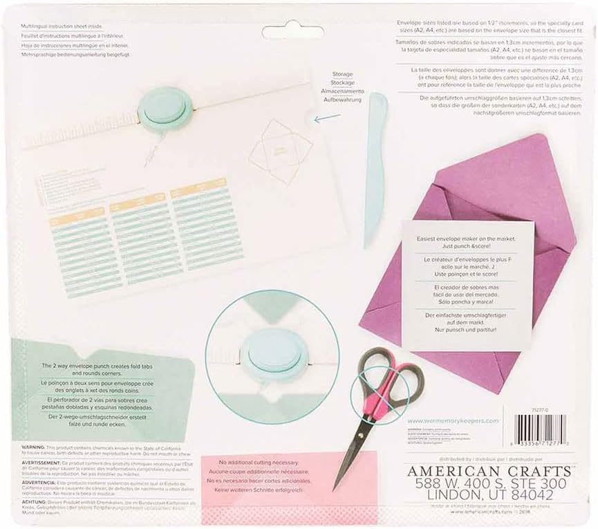 Back packaging of the We R Makers Envelope Punch Board.