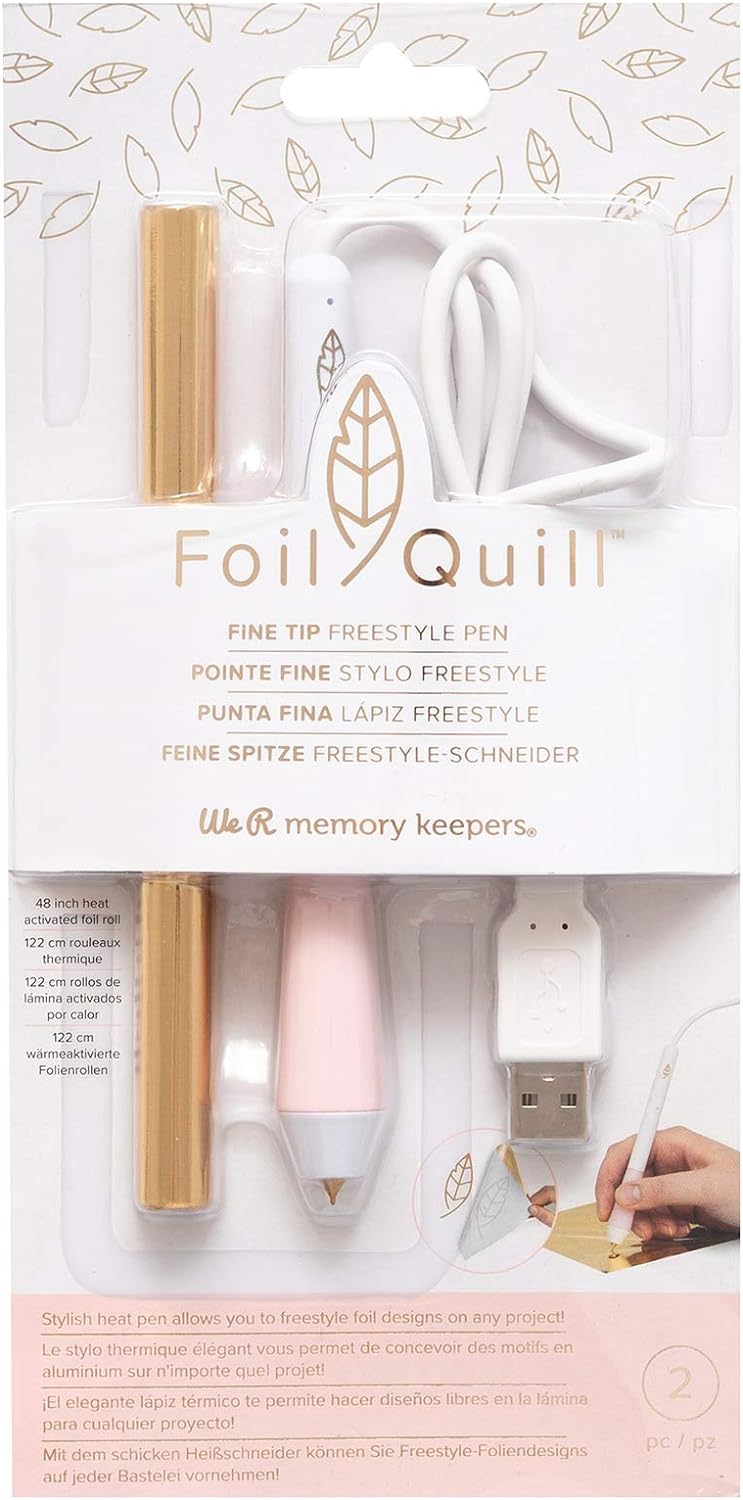Front packaging of the We R Makers Foil Quill Fine Tip Freestyle Pen.